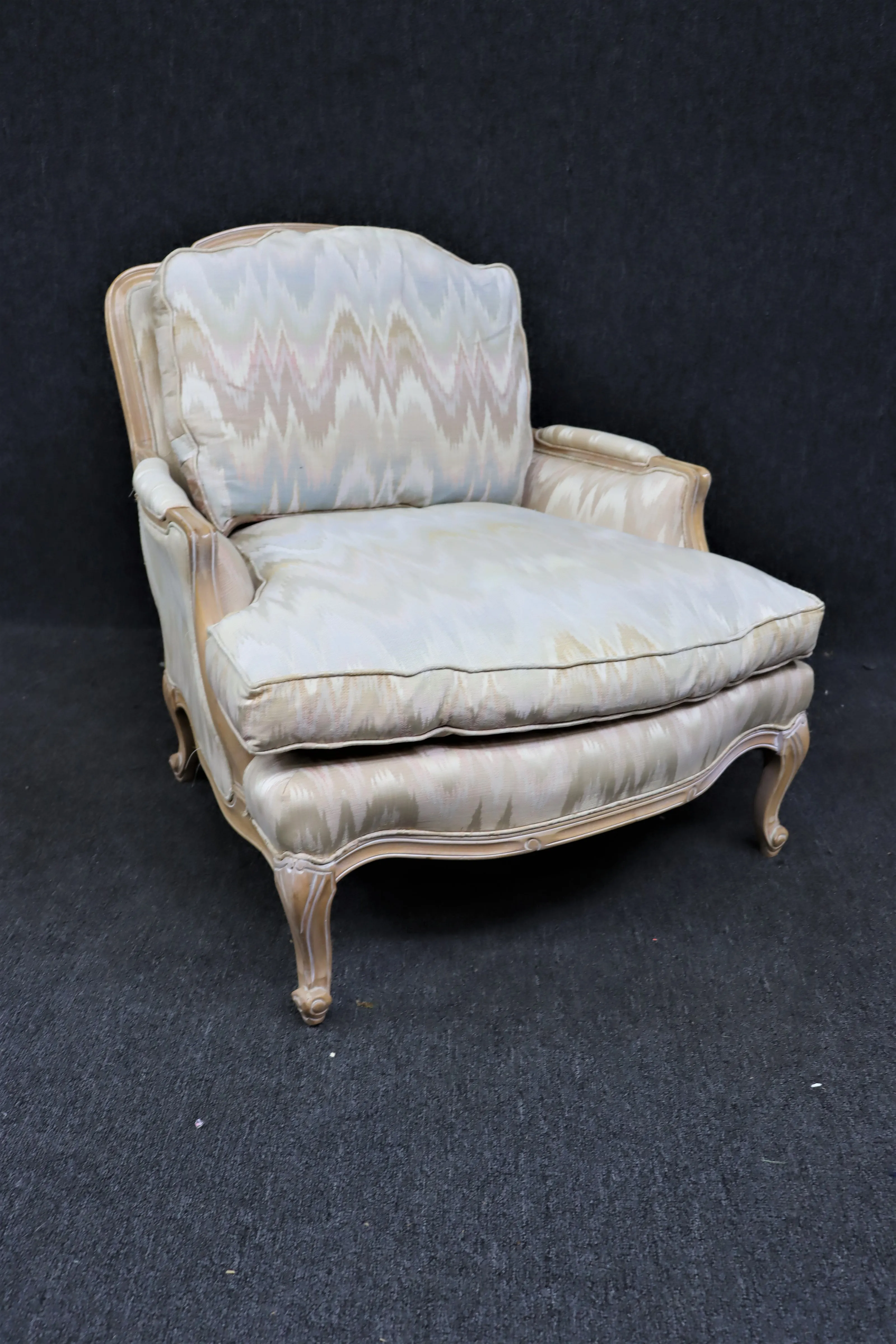 Louis XV Style Pickled Maple Flame Stitched Bergere