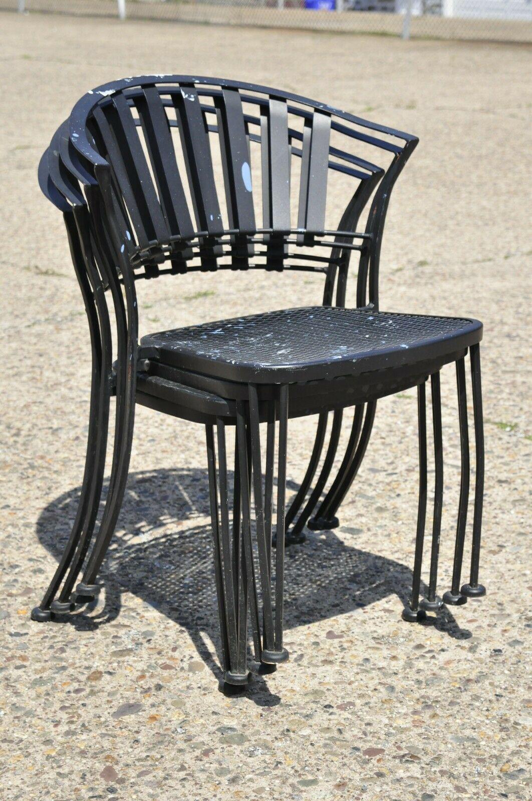 Modern Wrought Iron Barrel Back Sculptural Garden Patio Dining Chairs Set of 4 Chairish