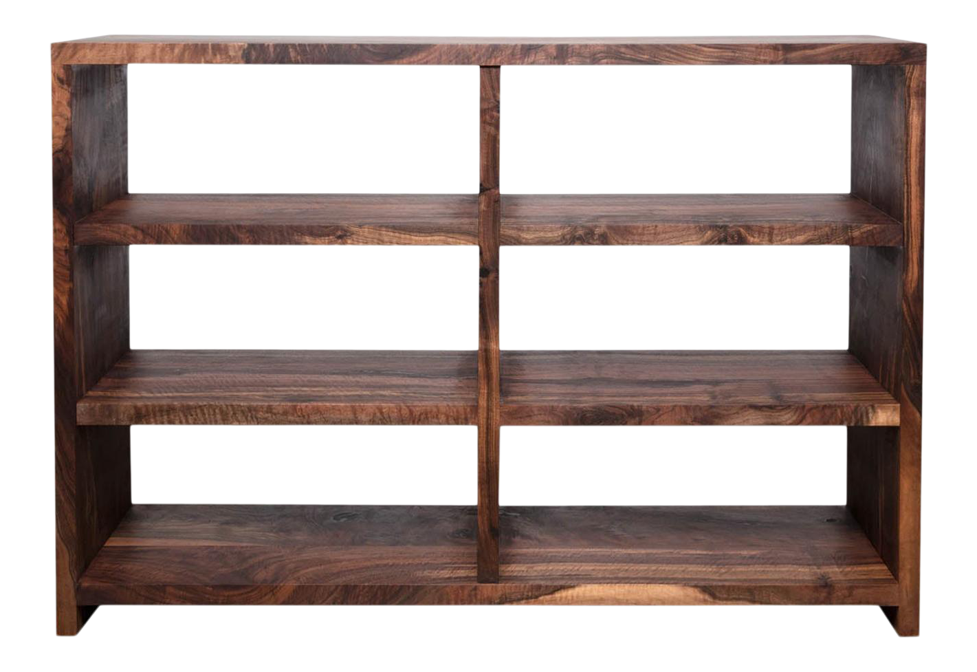 Walnut Solid Wood Bookcase Media Center Storage with Open Back and