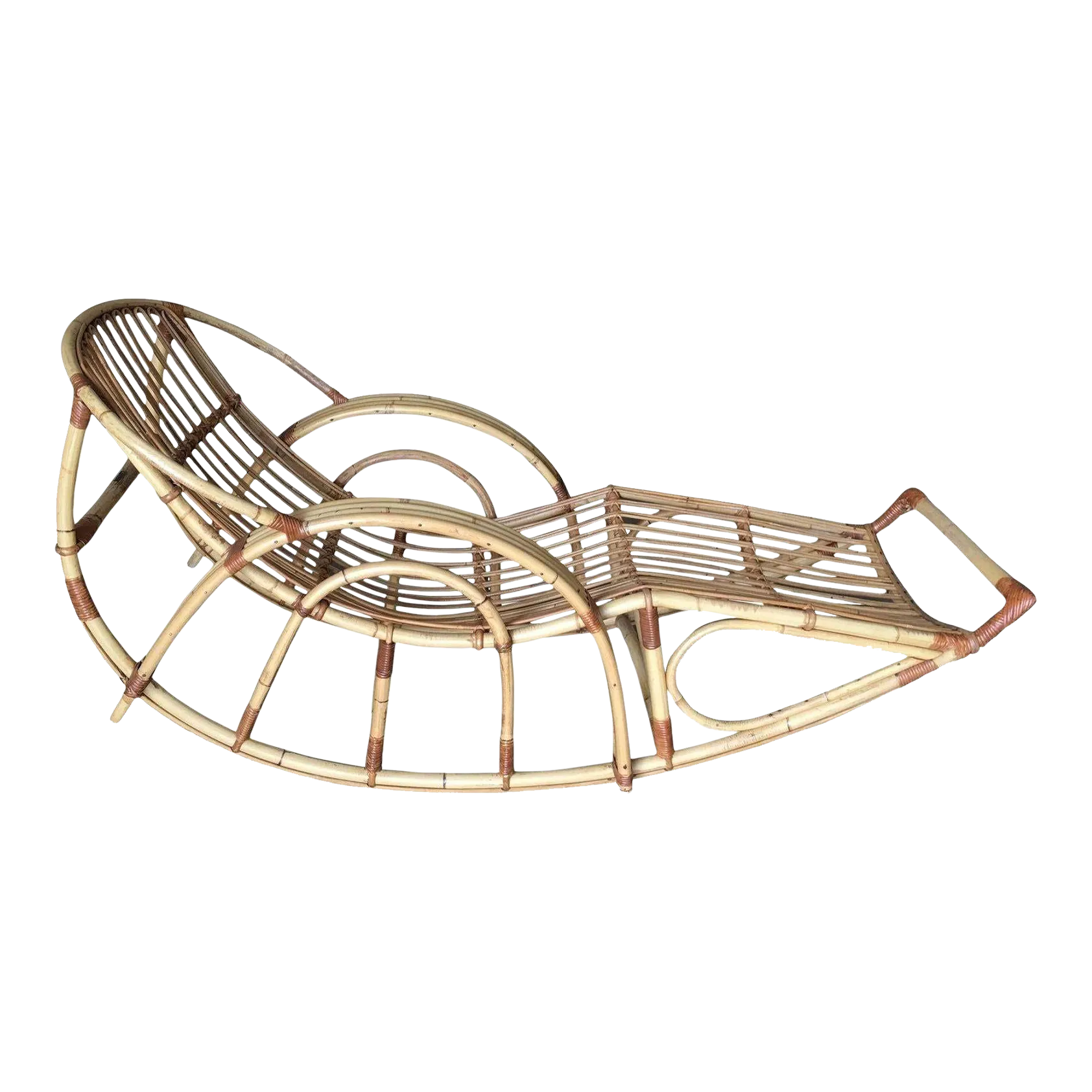 Restored Stick Pencil Rattan Rocking Lounge Chair by Emerson