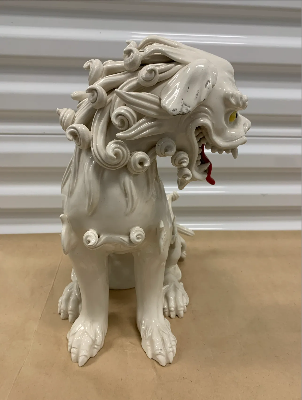 Early 19th Century Japanese Large White Ceramic Shishi Lion | Chairish