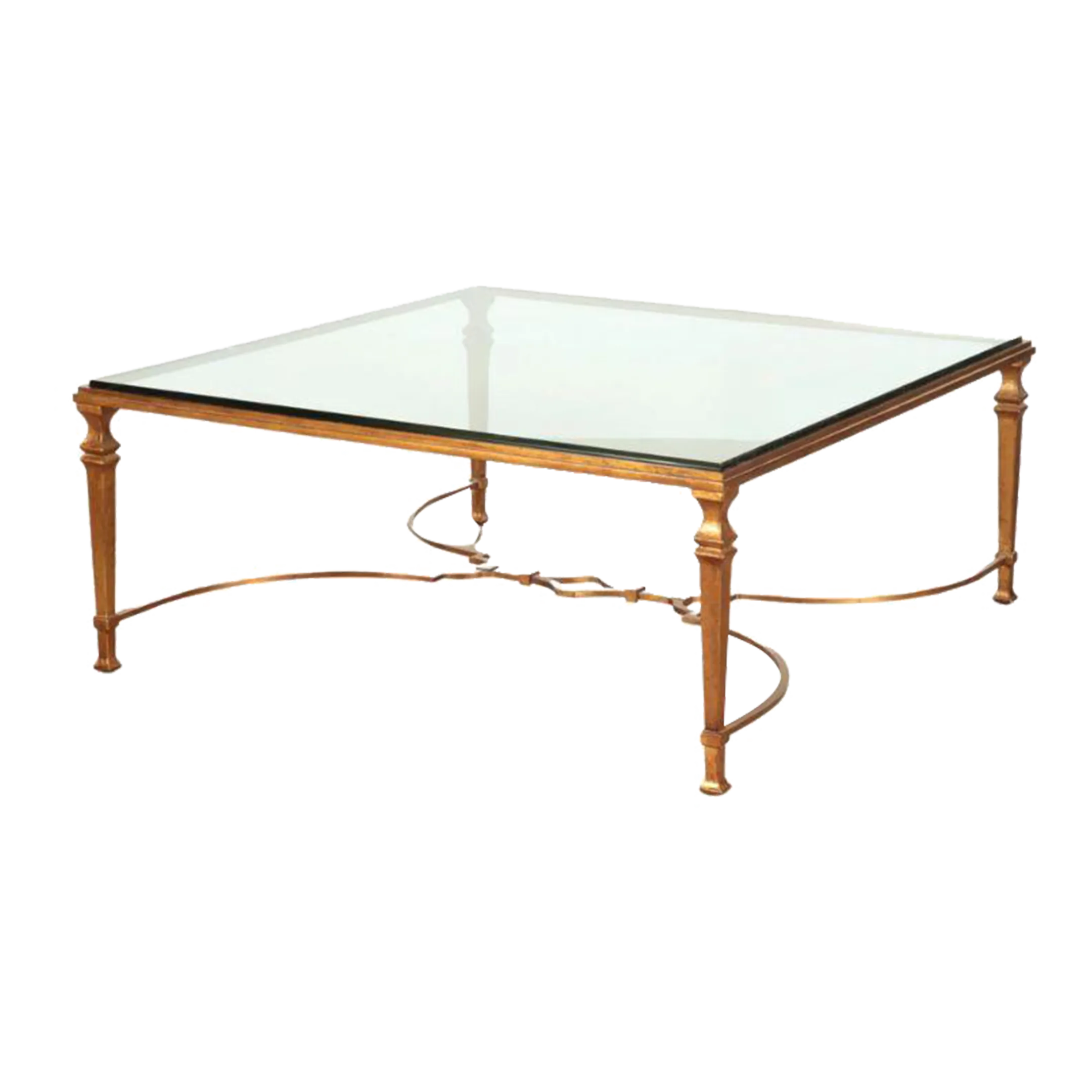 Square Gilt Iron and Glass Top Coffee Table Chairish