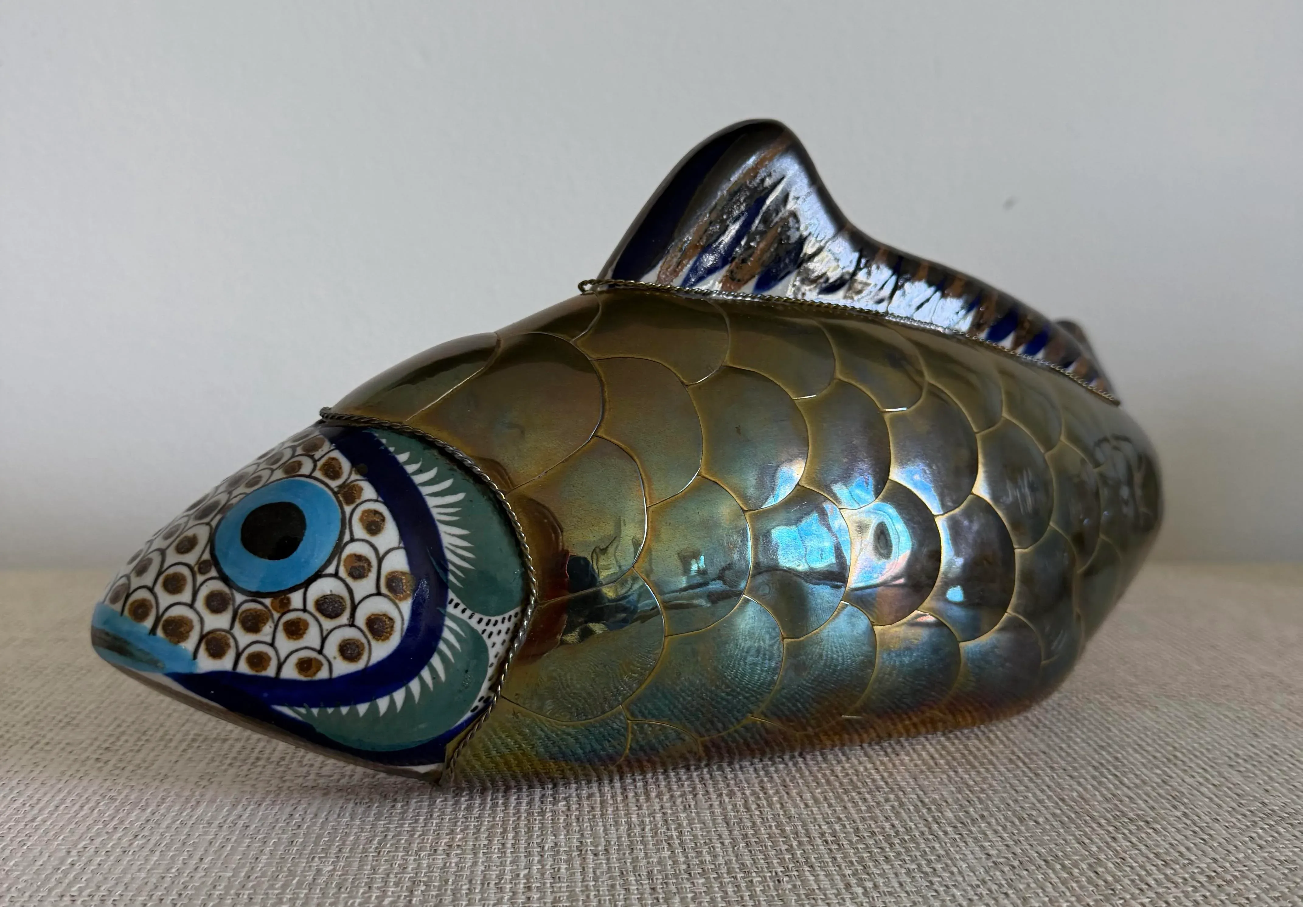 Oversized Sergio Bustamante Style Braas Hand Painted Ceramic Koi