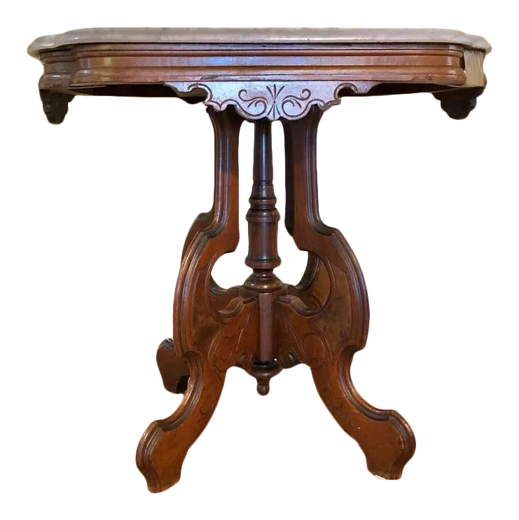 Antique Eastlake Carved Walnut Marble Top Side Table Chairish