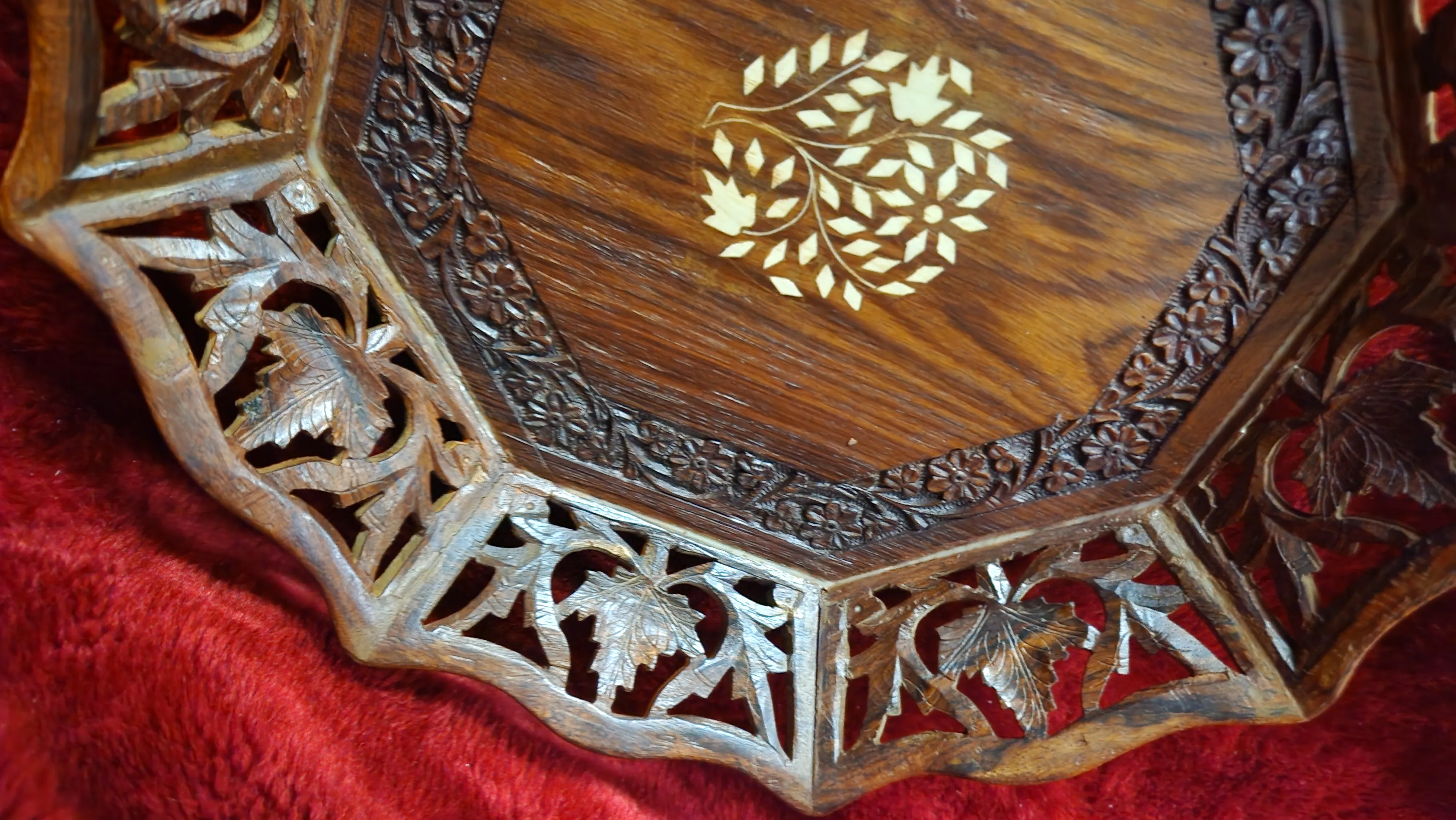 Pair East Indian Decorative Wood Carved Inlay 1960s | Chairish, image size:4000x2252