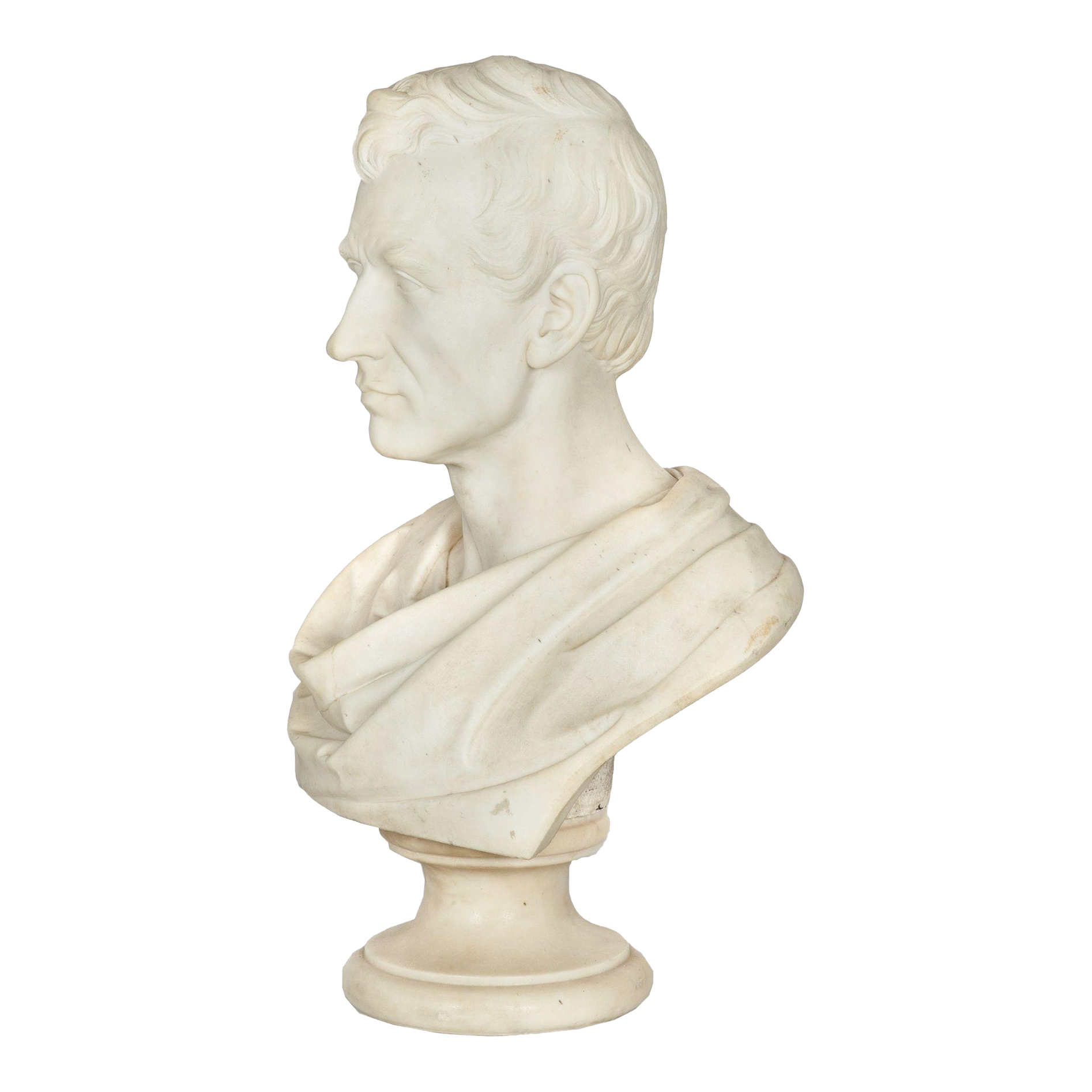 19th Century Carrara Marble Bust Sculpture of Classical Statesman