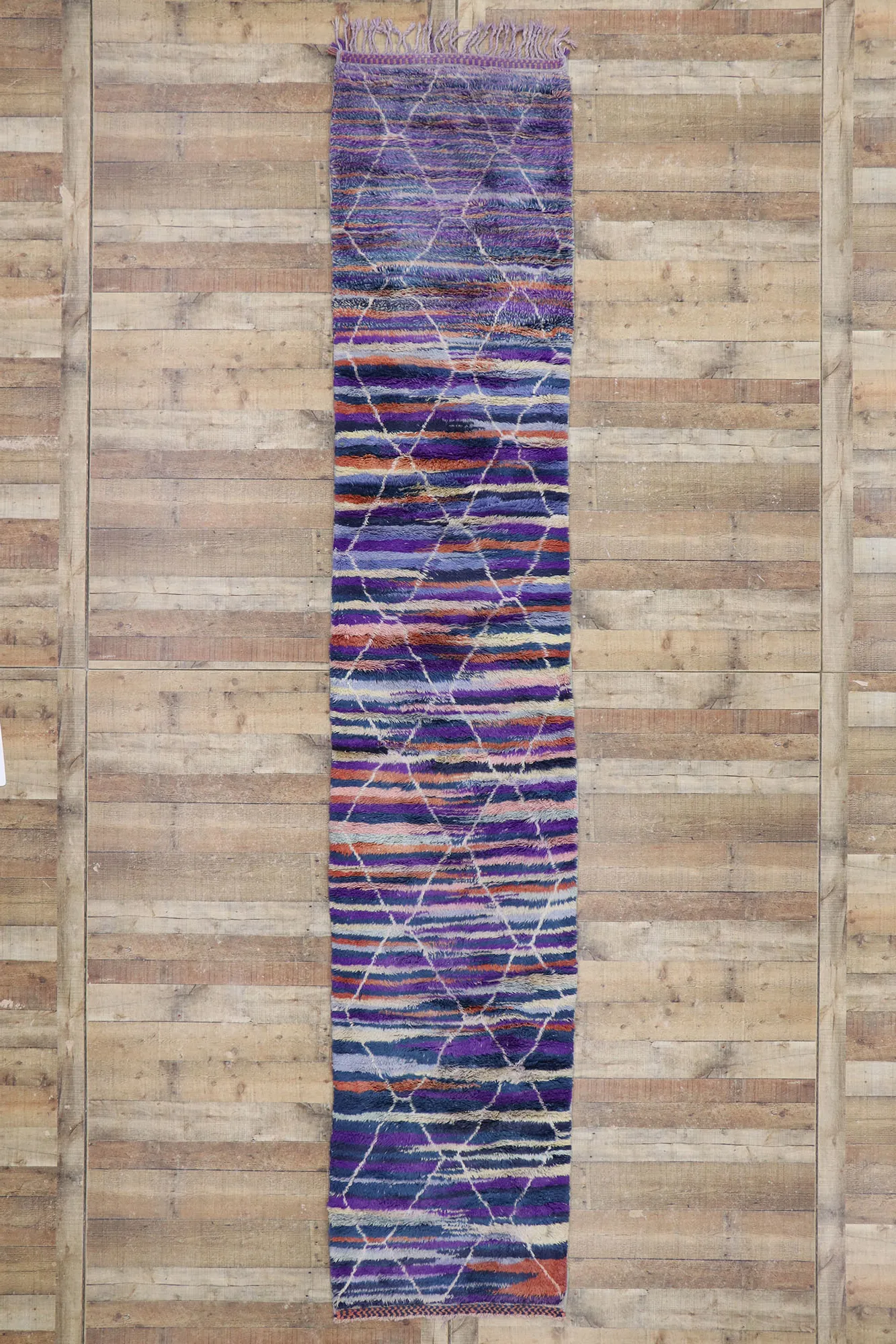 Berber Moroccan Runner Rug Inspired by Sol LeWitt - 02\'07 X 13\'05