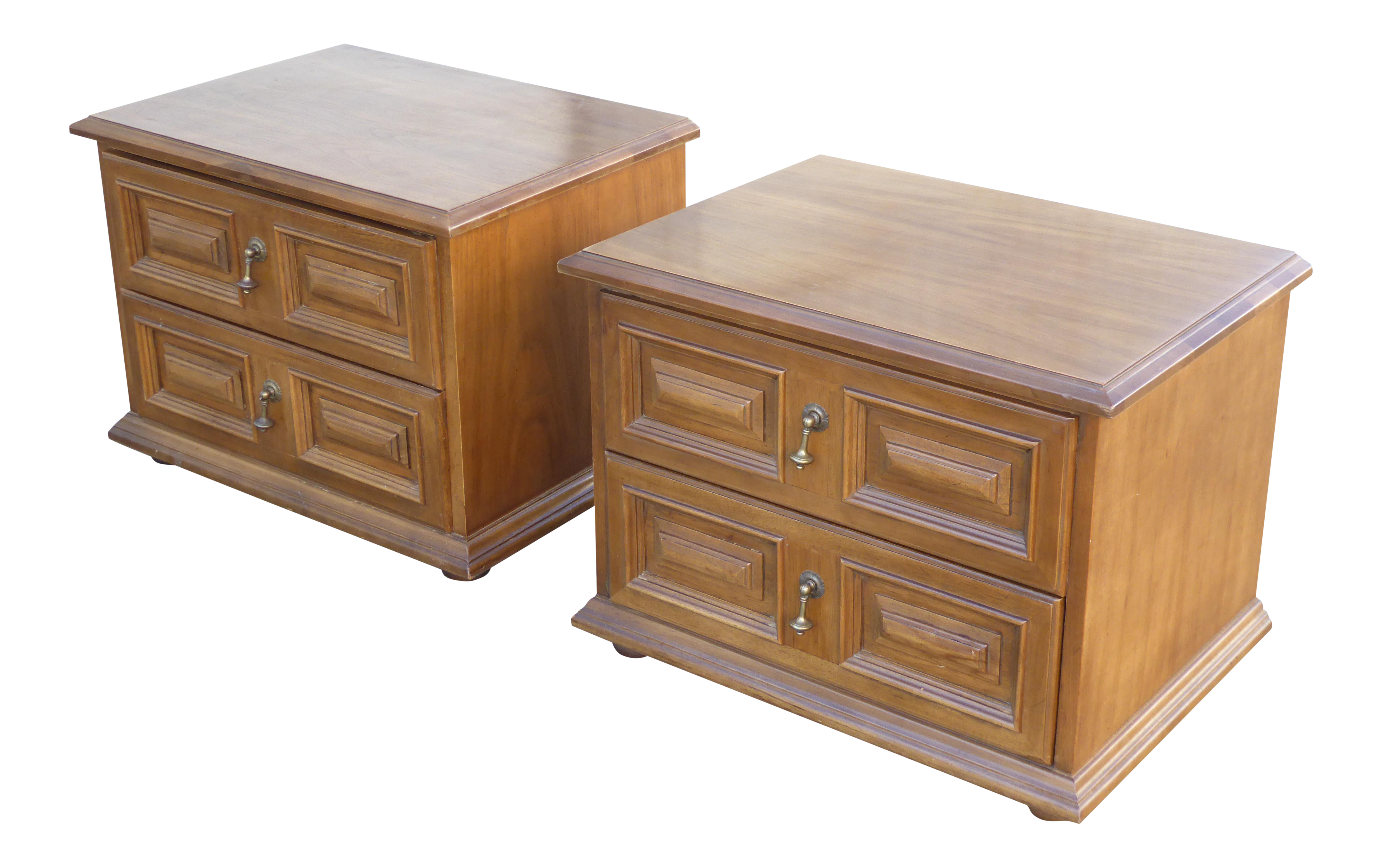 Mid Century Modern Drexel Two Drawer Solid Wood Nightstands A