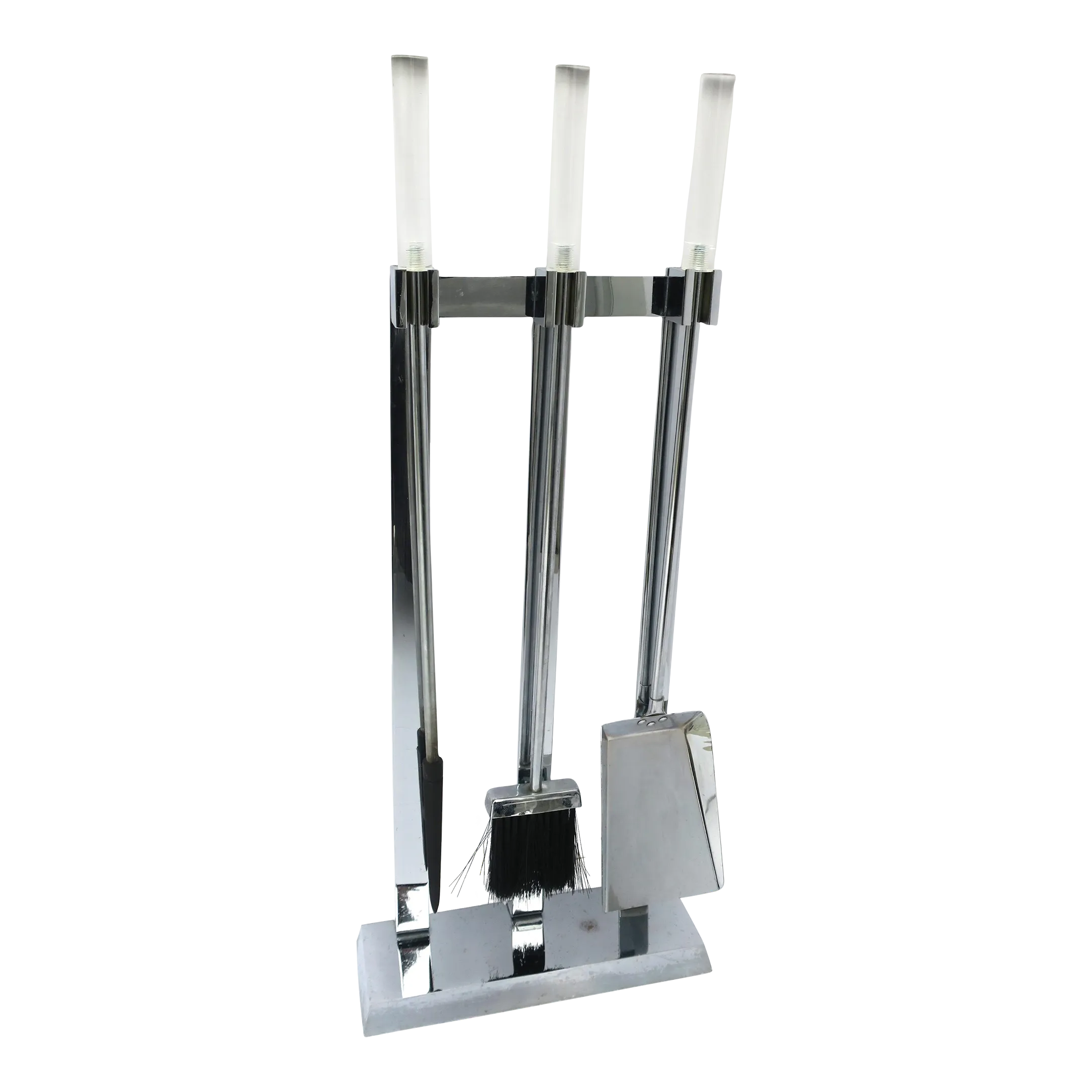 Metal chrome and lucite fireplace tool set chairish