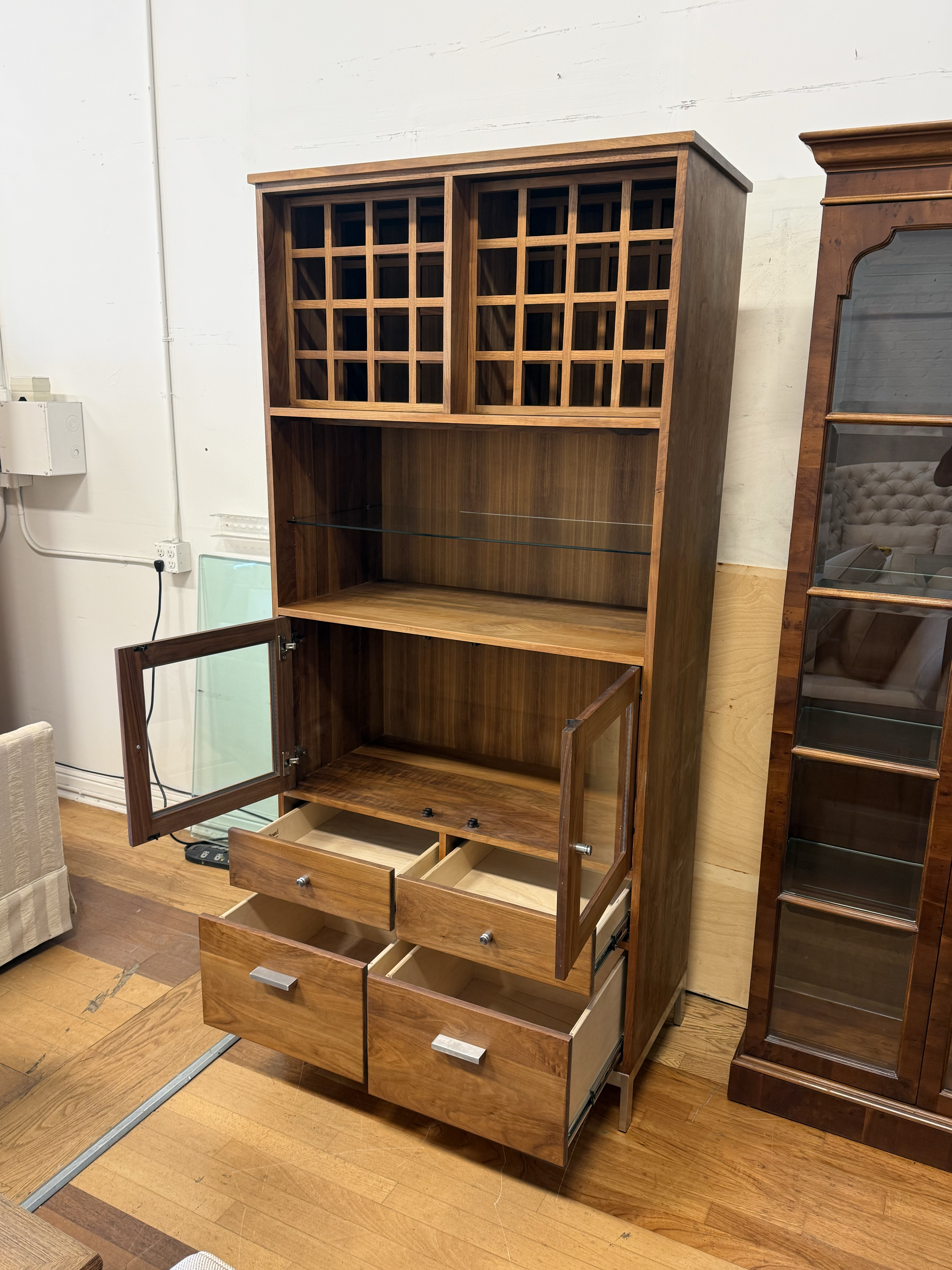 Shell Lake Woodcrafters for Room & Board Linear Walnut Wood Kitchen Hutch