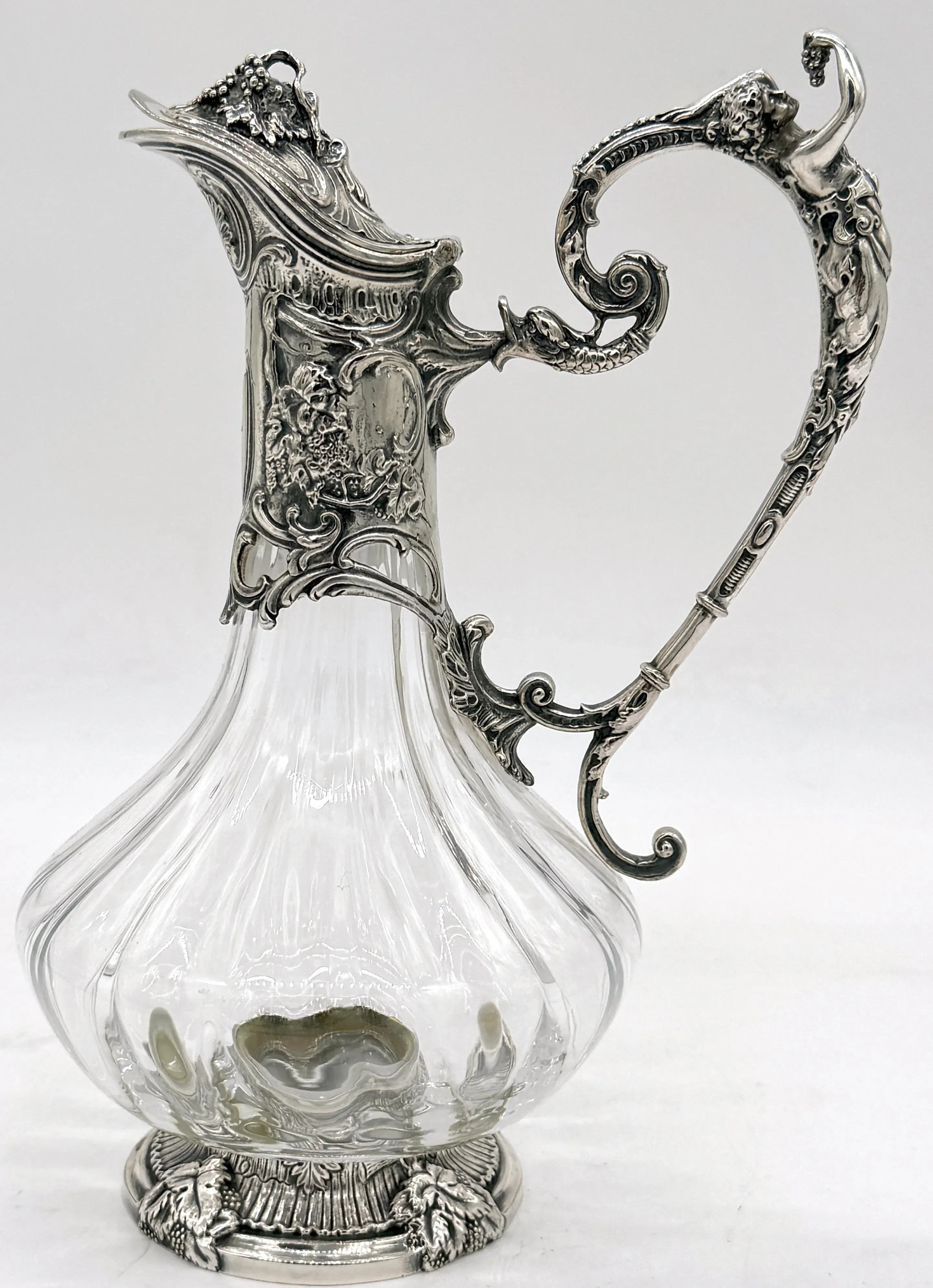 French Art Nouveau Style Figural Silverplate & Cristallerie