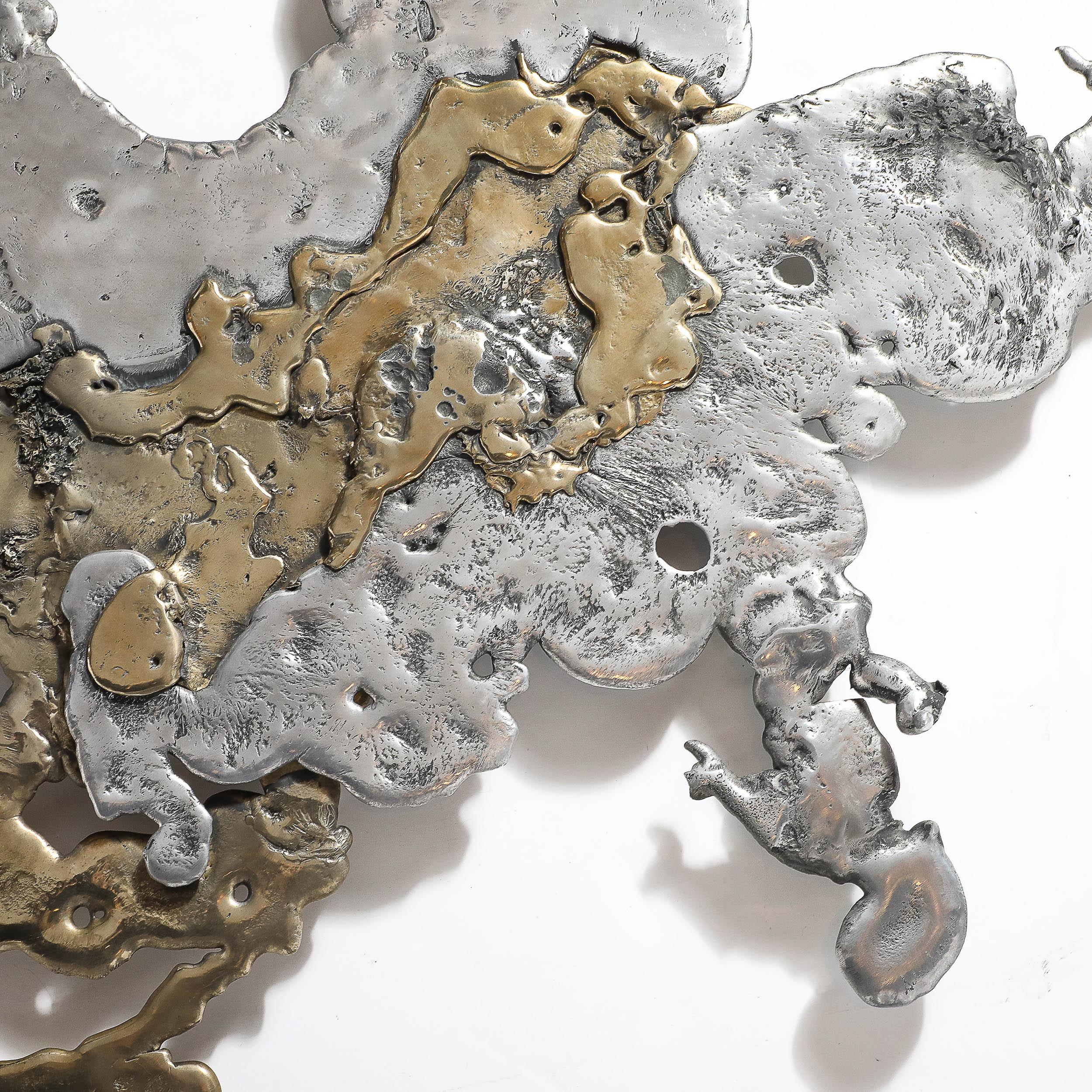Mid-Century Brass & Aluminum Splash Molten Wall Sculpture Signed Silas Seandel