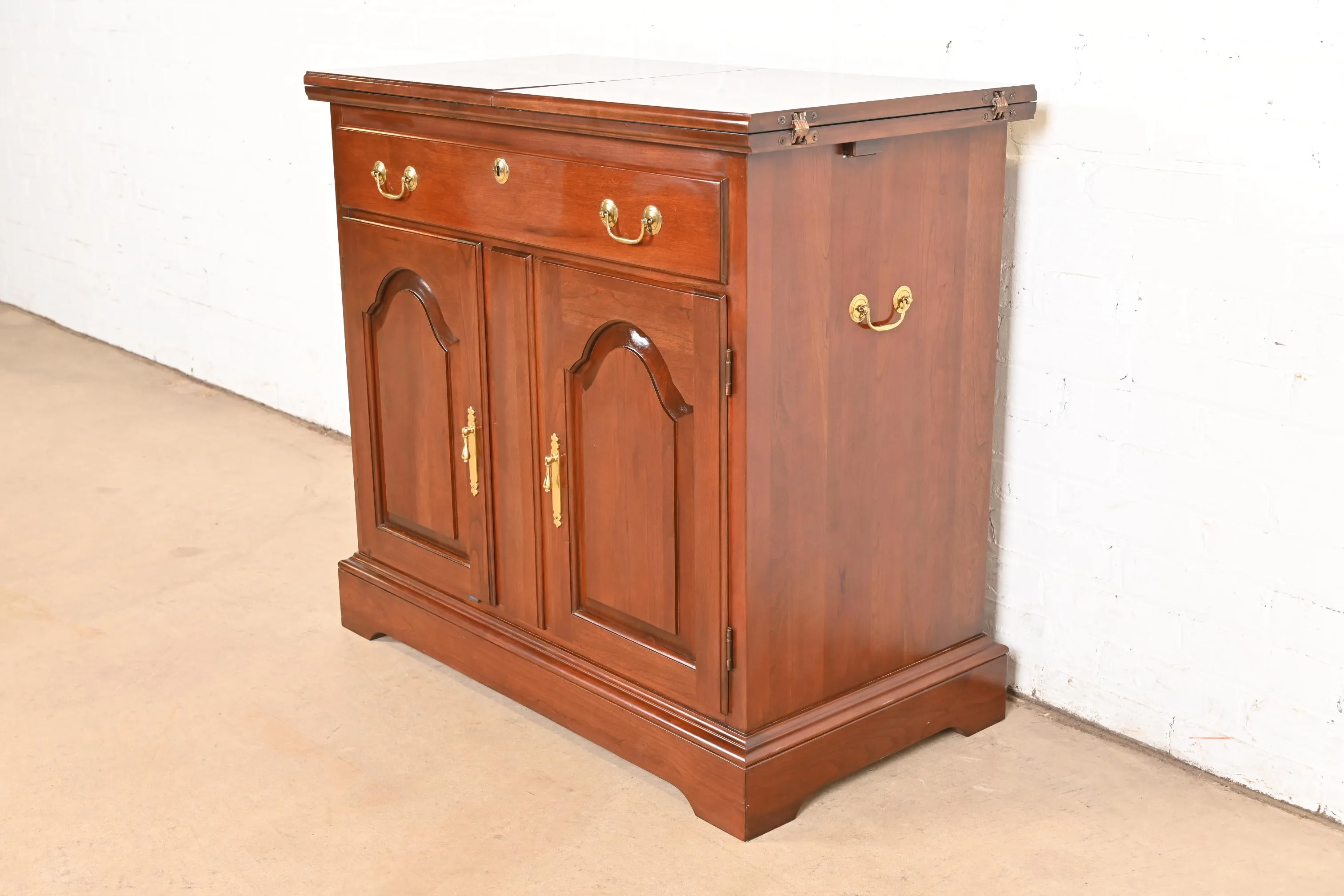 Harden Furniture Georgian Cherry Wood Flip Top Bar Cabinet or