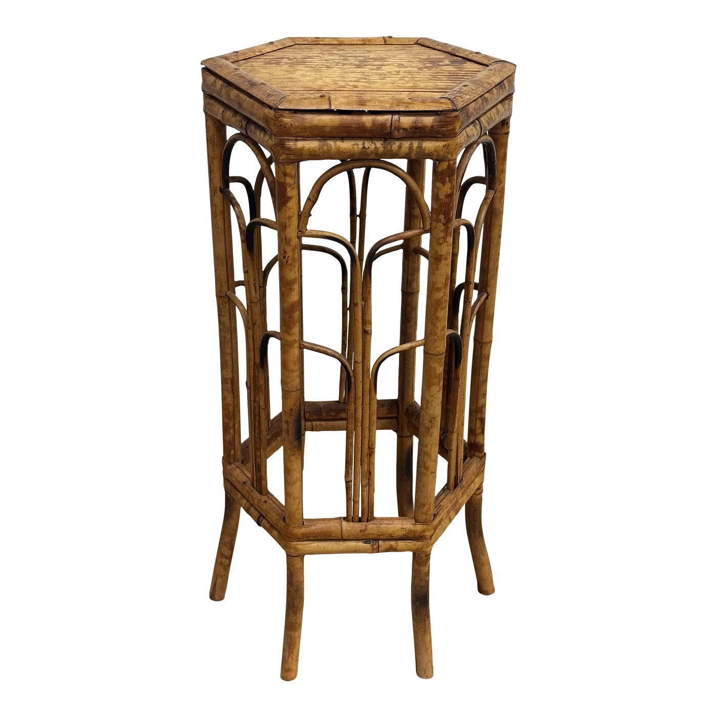 Vintage Hexagonal Scorched Bamboo Plant Stand | Chairish