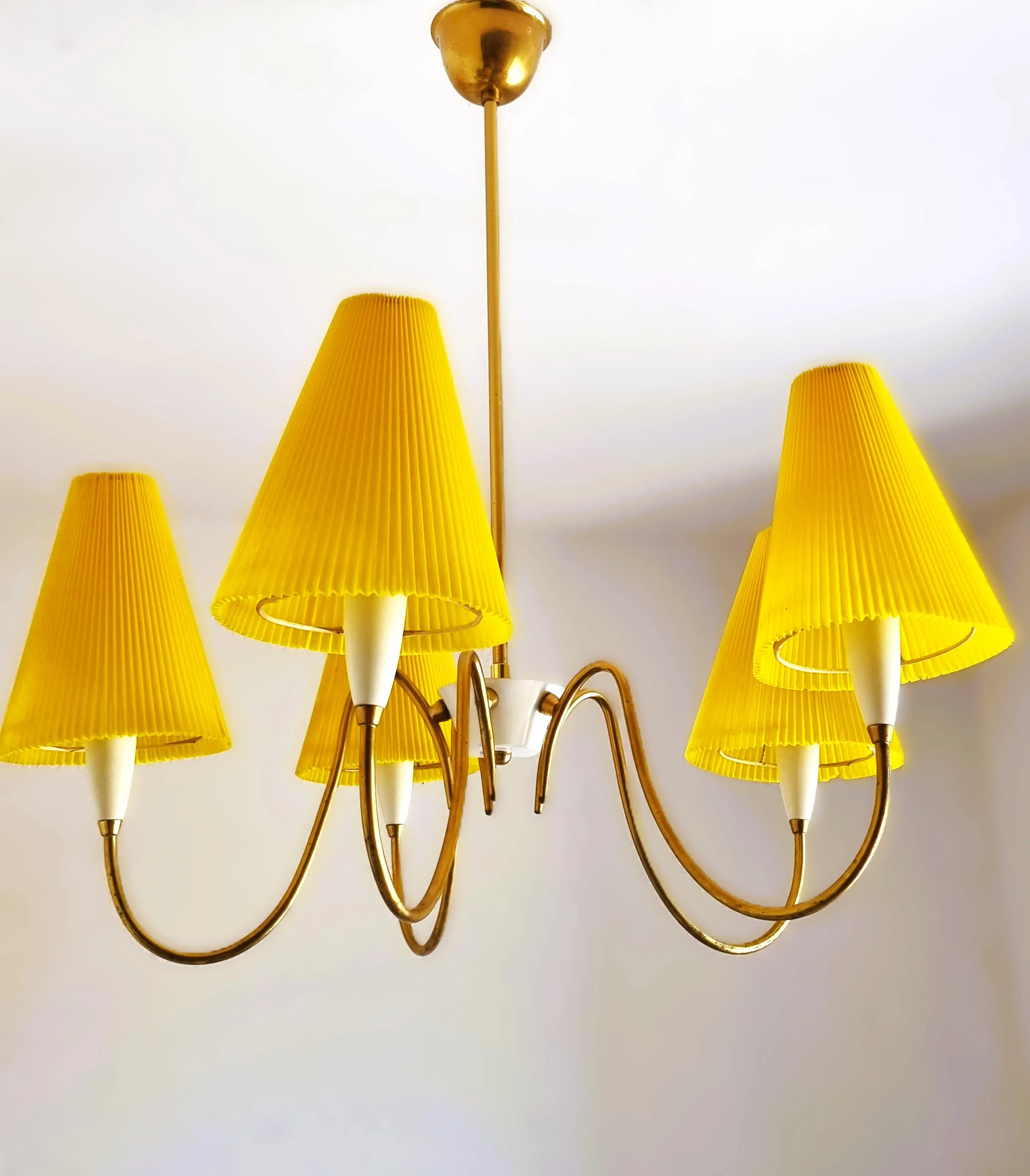Vintage Brass Pleated Shade Pendant Lamp, 1960