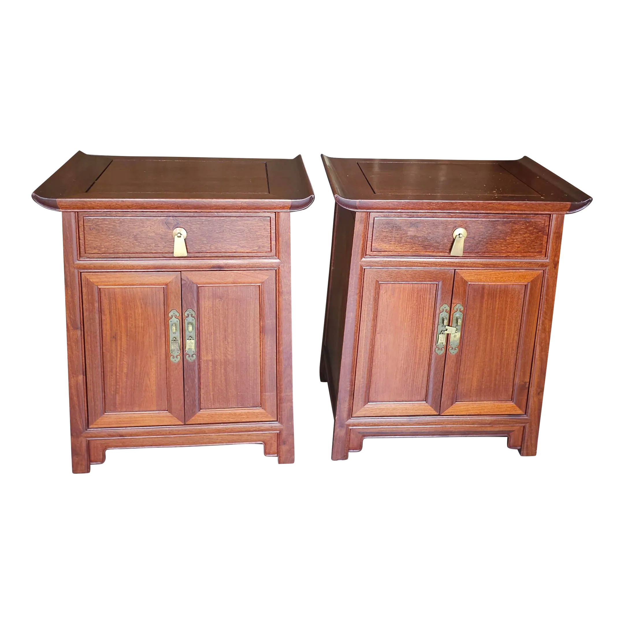 Pair J.l. George Ming Style Rosewood Bedside Tables