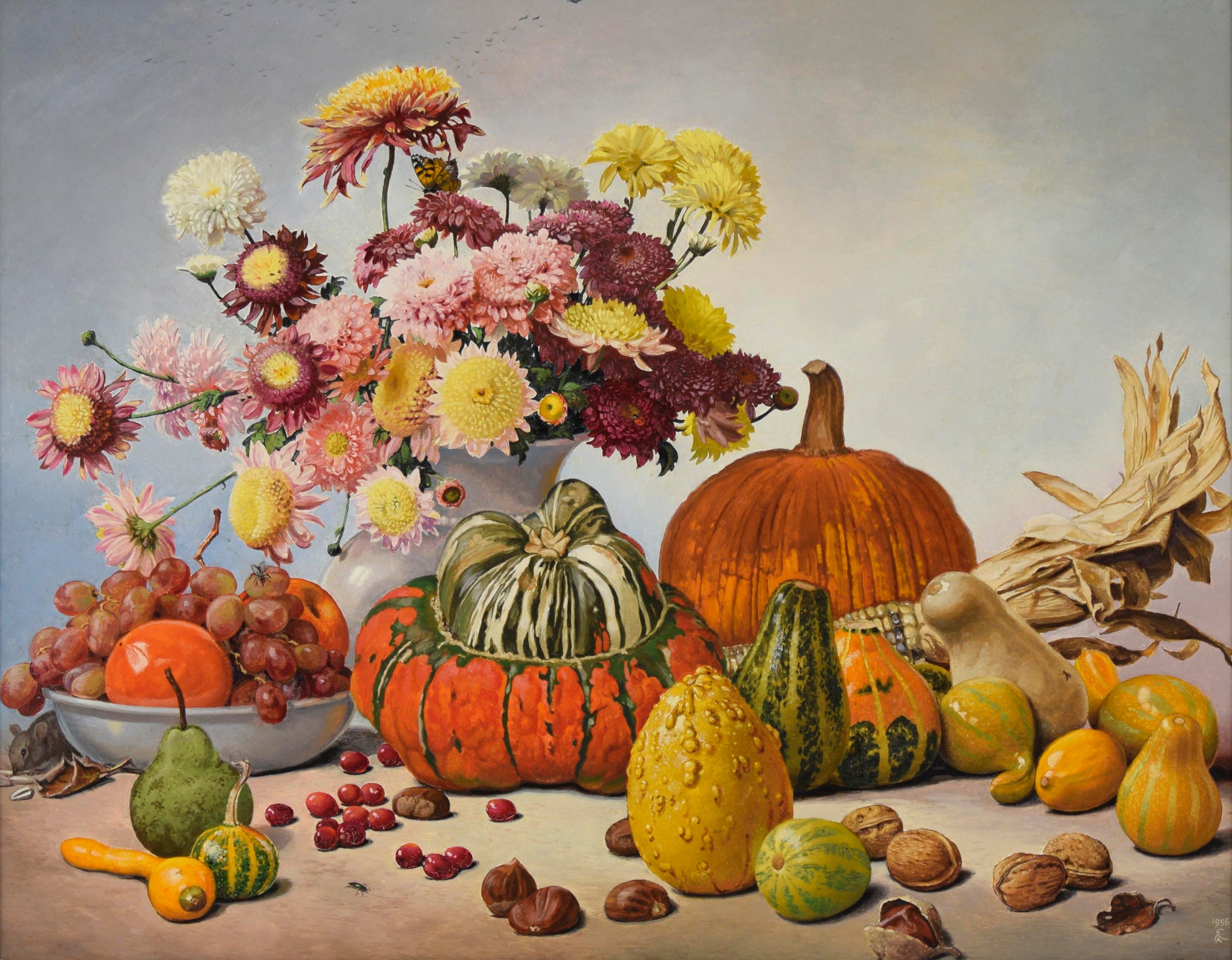 Autumn Gift - Seasonal Harvest Still Life With Flowers by