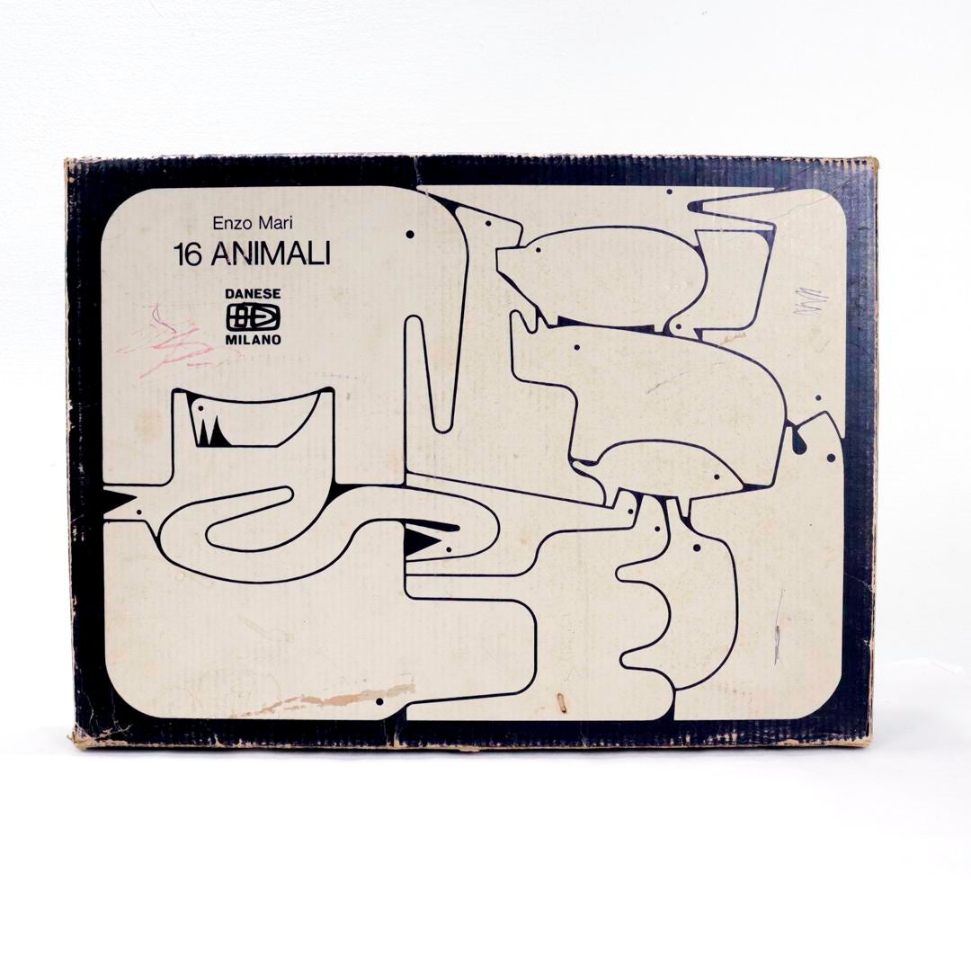 Complete Boxed 16 Animali Puzzle Set by Enzo Mari for Danesse