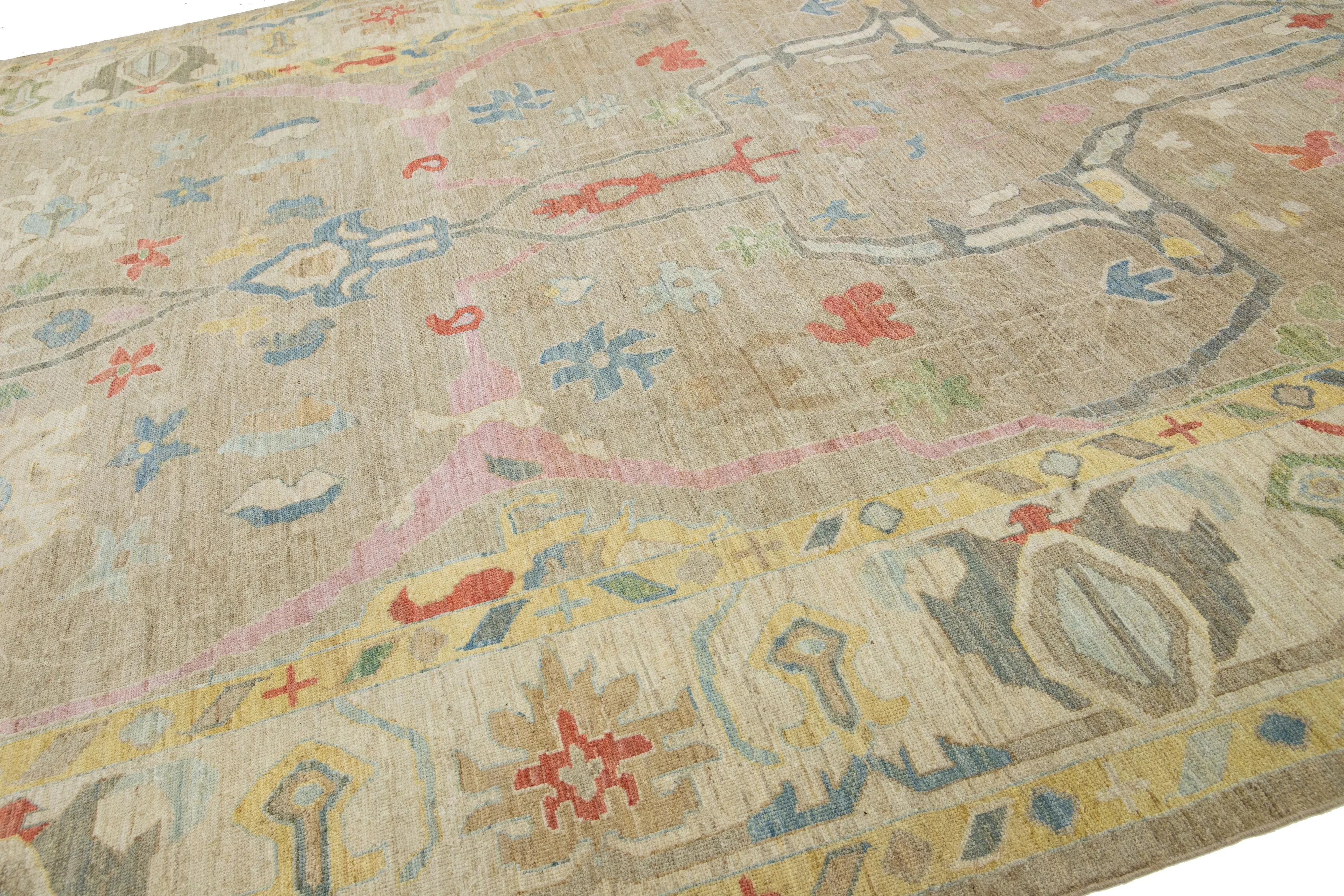 Apadana\'s Modern Sultanabad Designed Wool Rug Handmade in Ligth Brown