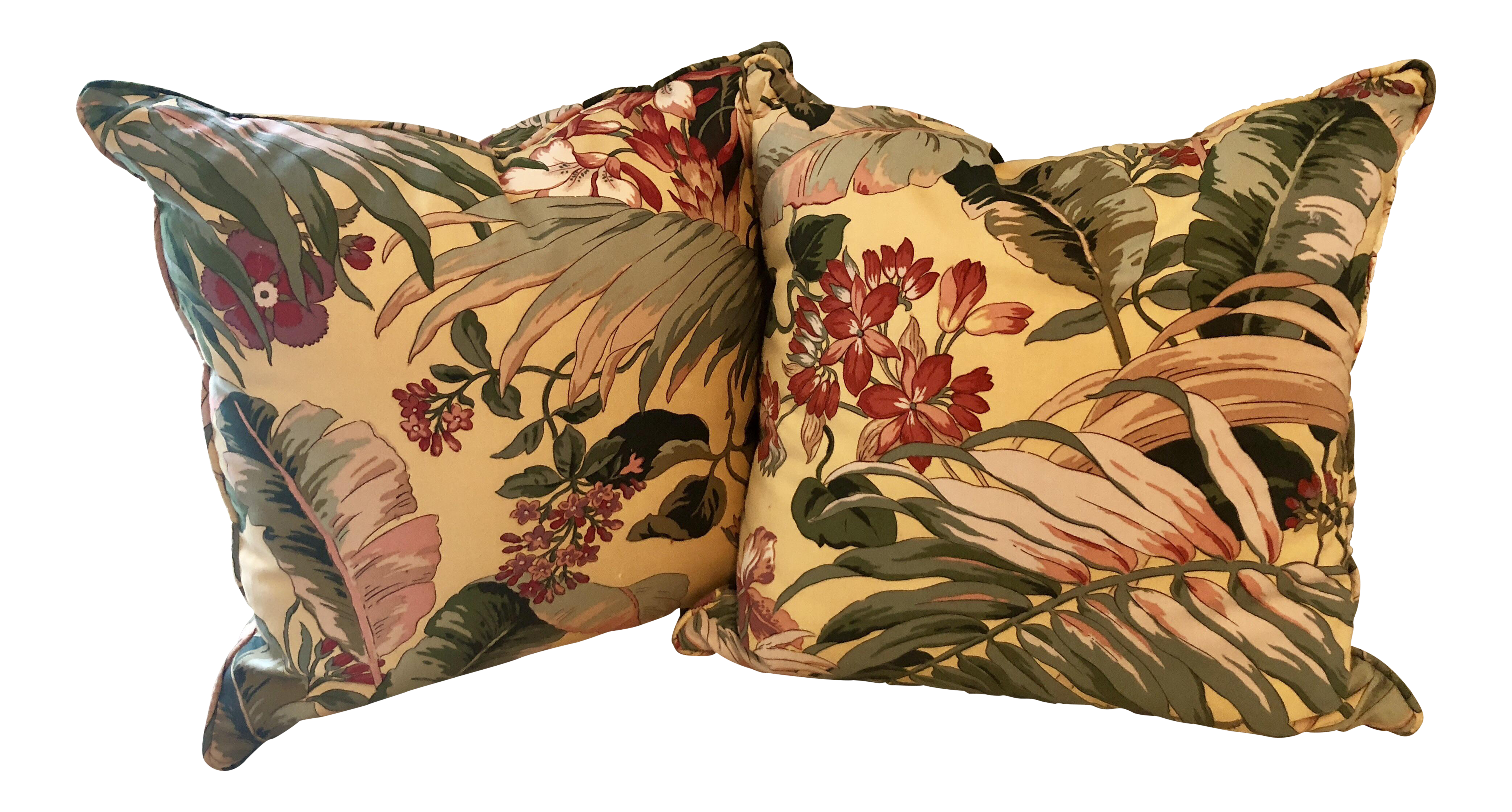 Yellow Tropical Print Glazed Cotton Pillows A Pair Chairish