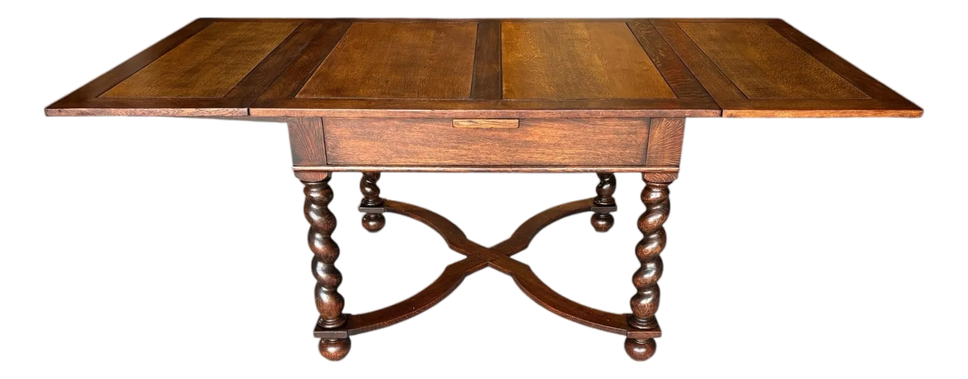 1930s Italian Solid Oak Barley Twist Draw Leaf Table Chairish
