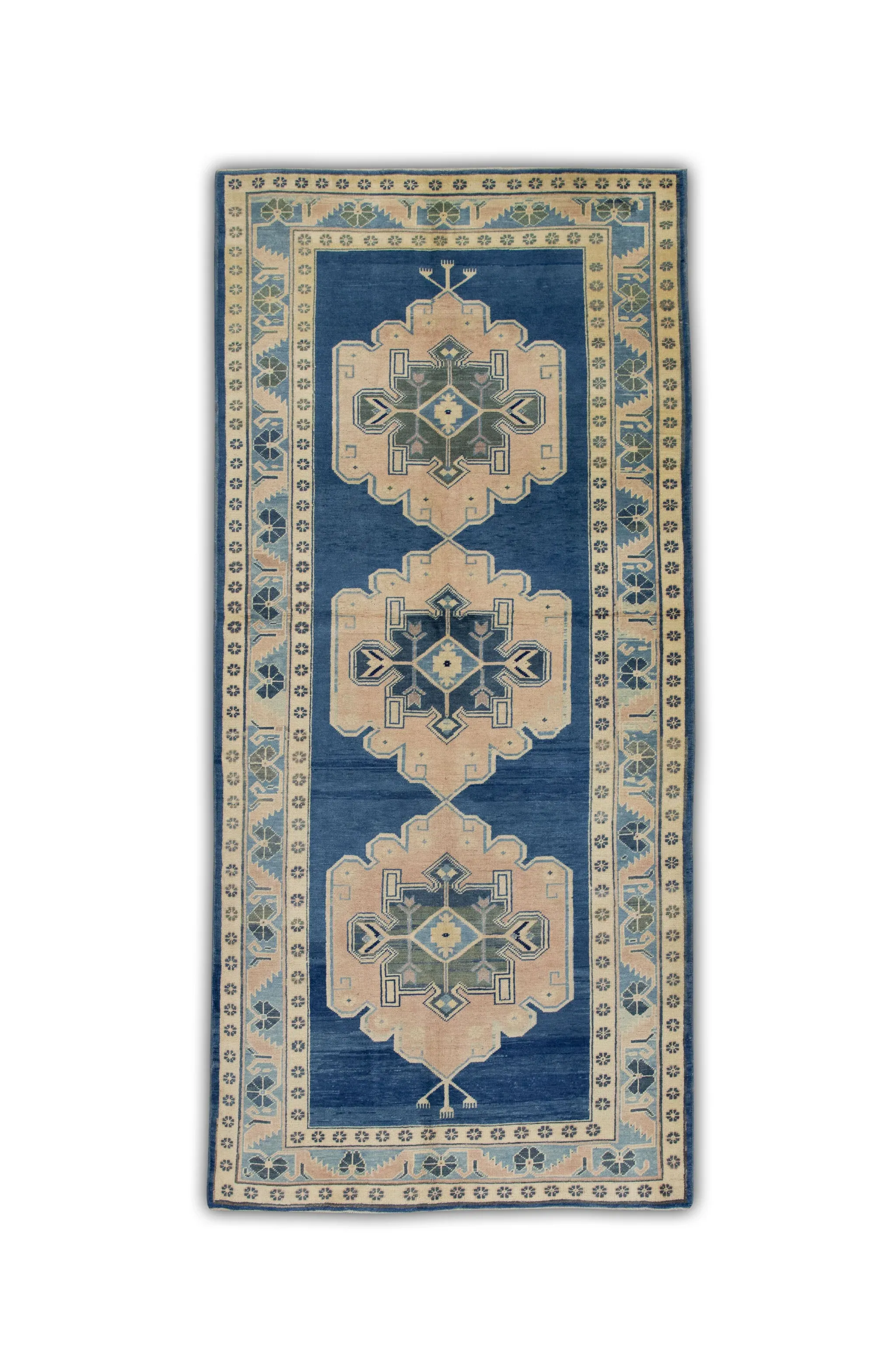 1960 Blue & Beige Vintage Turkish Rug 5' X 11' | Chairish