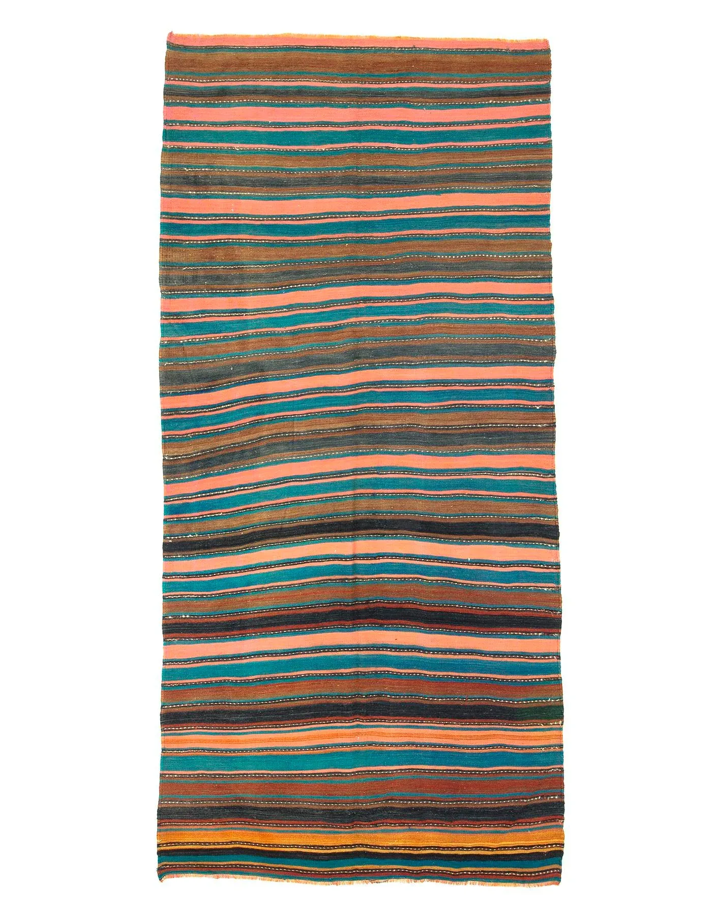 1960s Vintage Turkish Denizli Kilim Rug- 5′4″ × 11′5″
