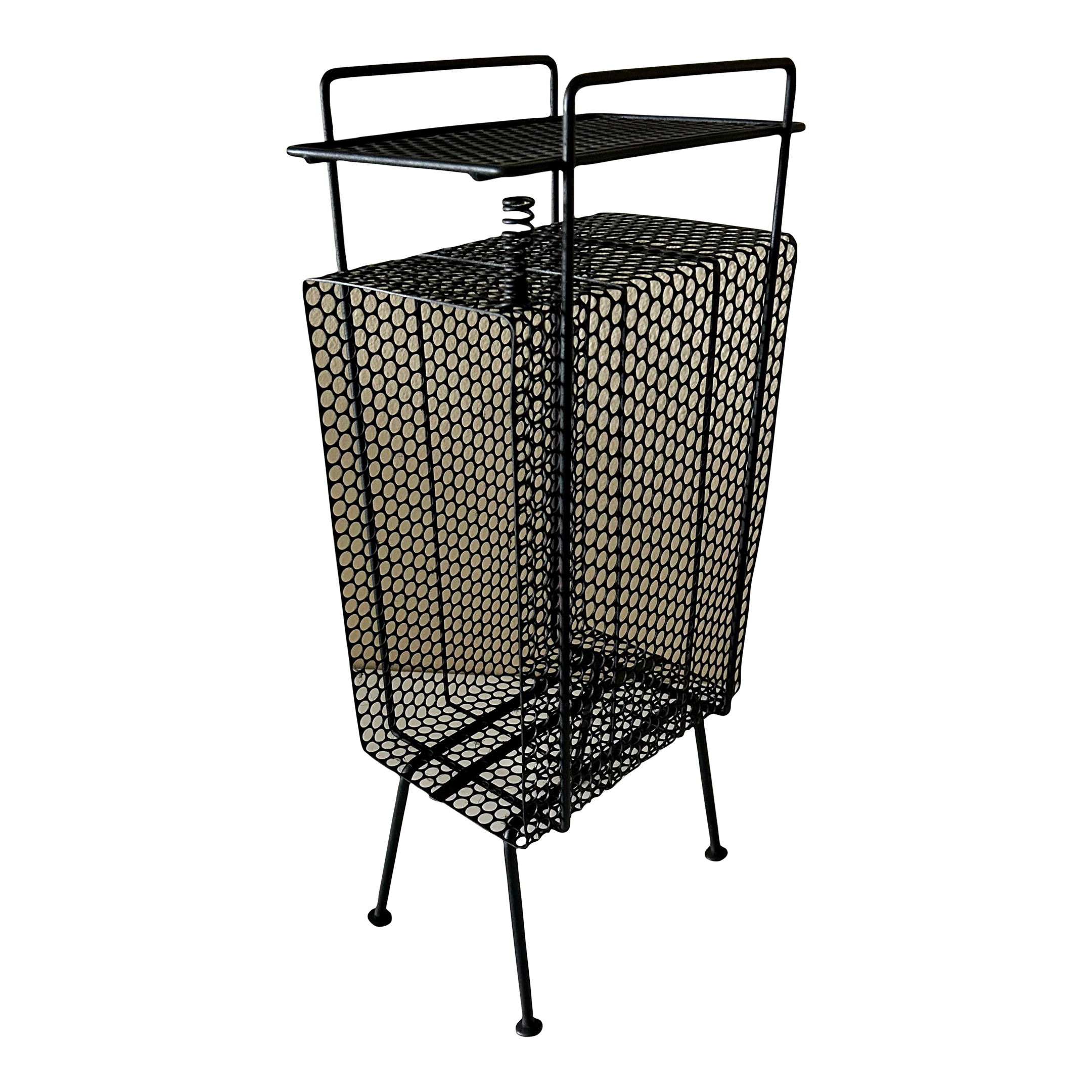 Mid-Century Modern Perforated Mesh Metal Atomic Magazine Holder Side Table Telephone Stand