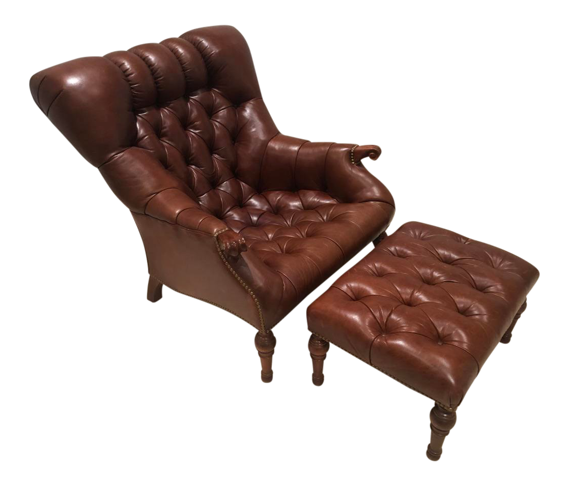 Modern Stickley Leather Leopold Chair & Ottoman Chairish