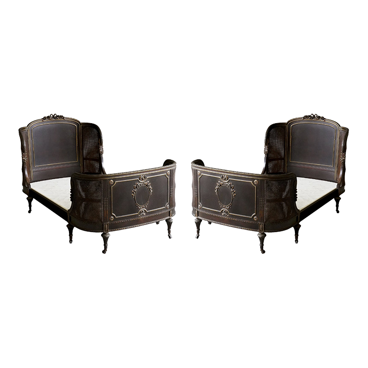 Antique Empire Twin Beds With Cane Ormolu Curved Ends a Pair Chairish