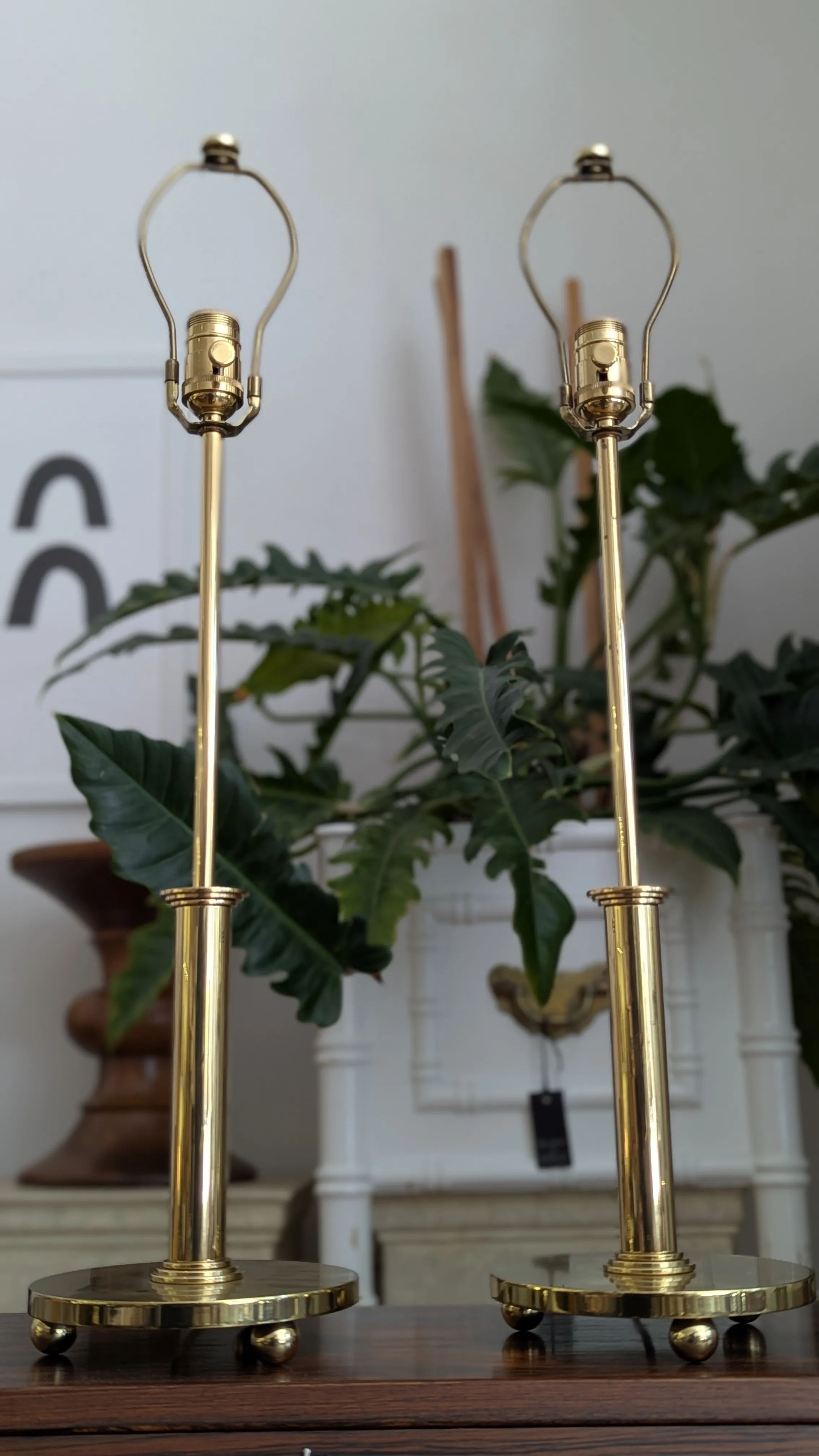 Polished Brass Mid-Century Modern Table Lamps (Pair) With Stepped Base