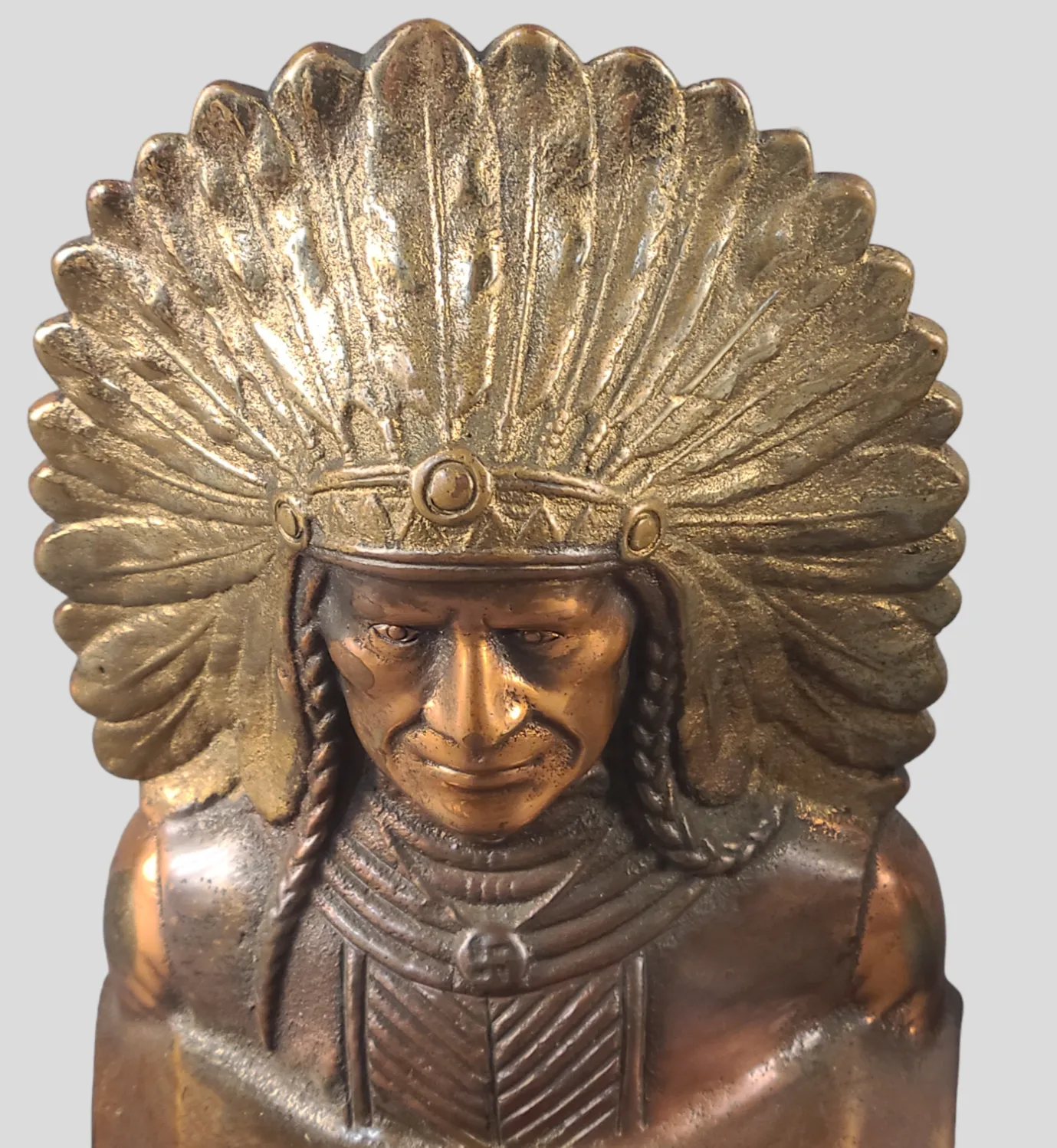 アンティーク雑貨 Indian Chief Chalkware Bookend Antique Solid Bronze Pair Proud Native American Indian Chief
