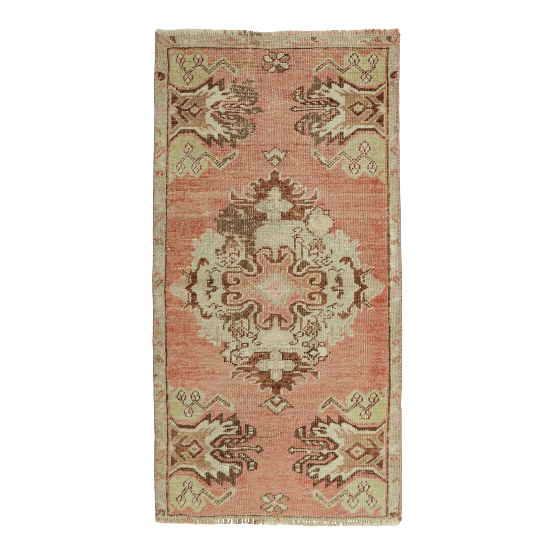Vintage Turkish Rug in Pink & Cream With Colorful Floral Medallion | Rug & Kilim