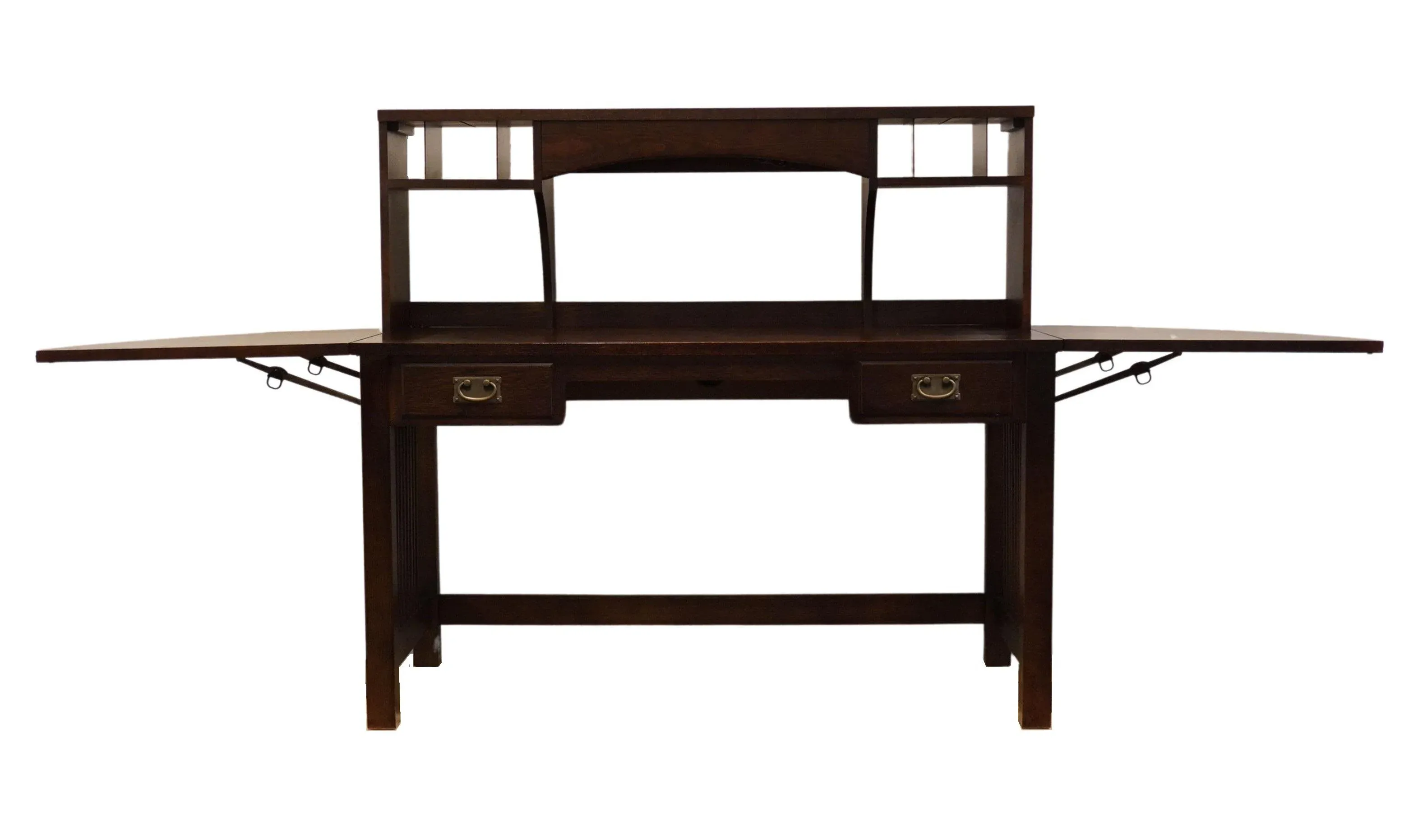 Bassett Furniture Contemporary Mission Style 56″ Office Desk / Credenza W.  Drop Leaves | Chairish