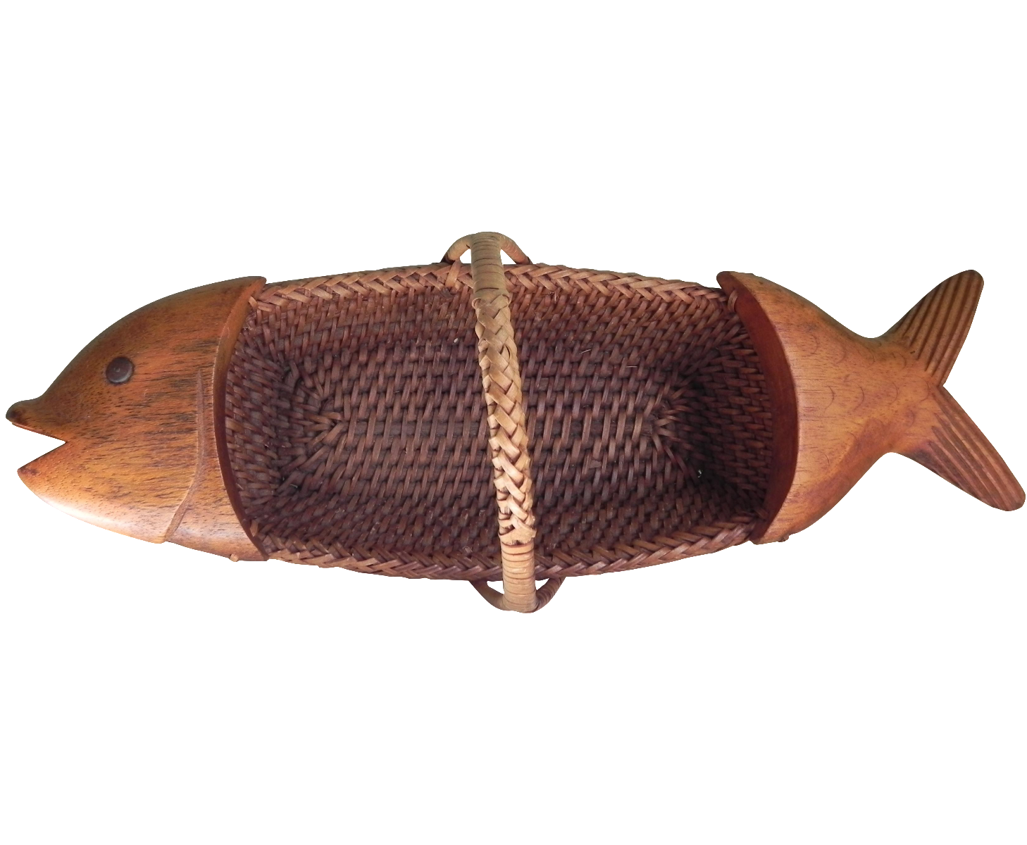 Woven and Wood Fish Basket Chairish