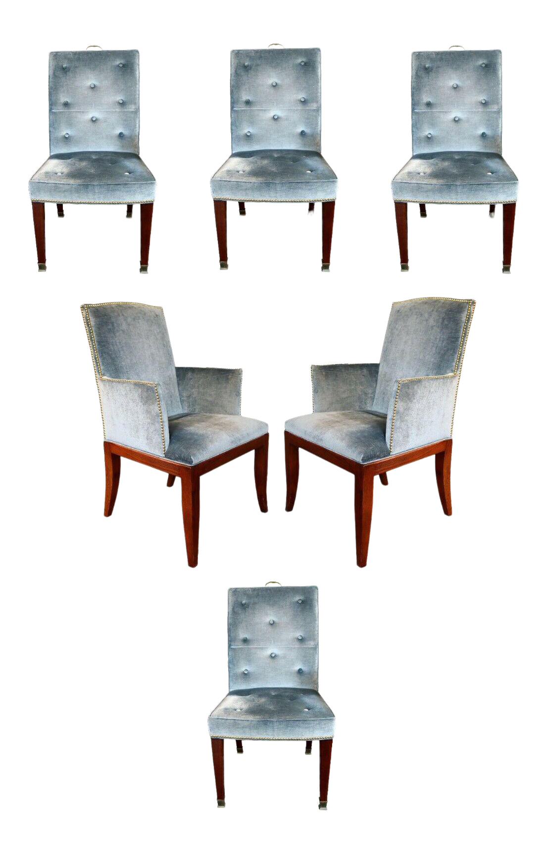 Contemporary Custom Cherry Wood & Brass High Back Dining Chairs Set