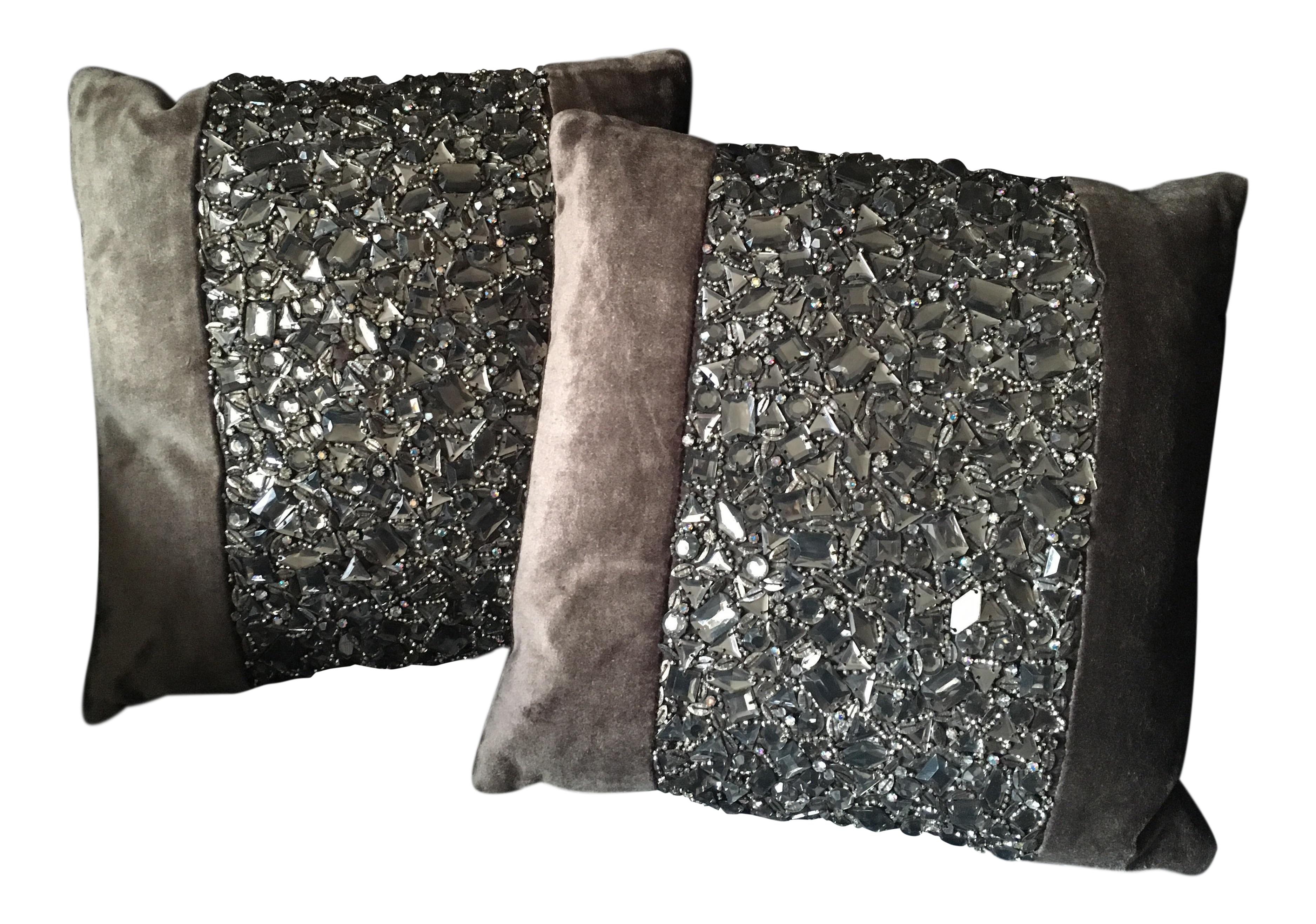 Donna Karan Home Velvet Jeweled Pillows A Pair Chairish