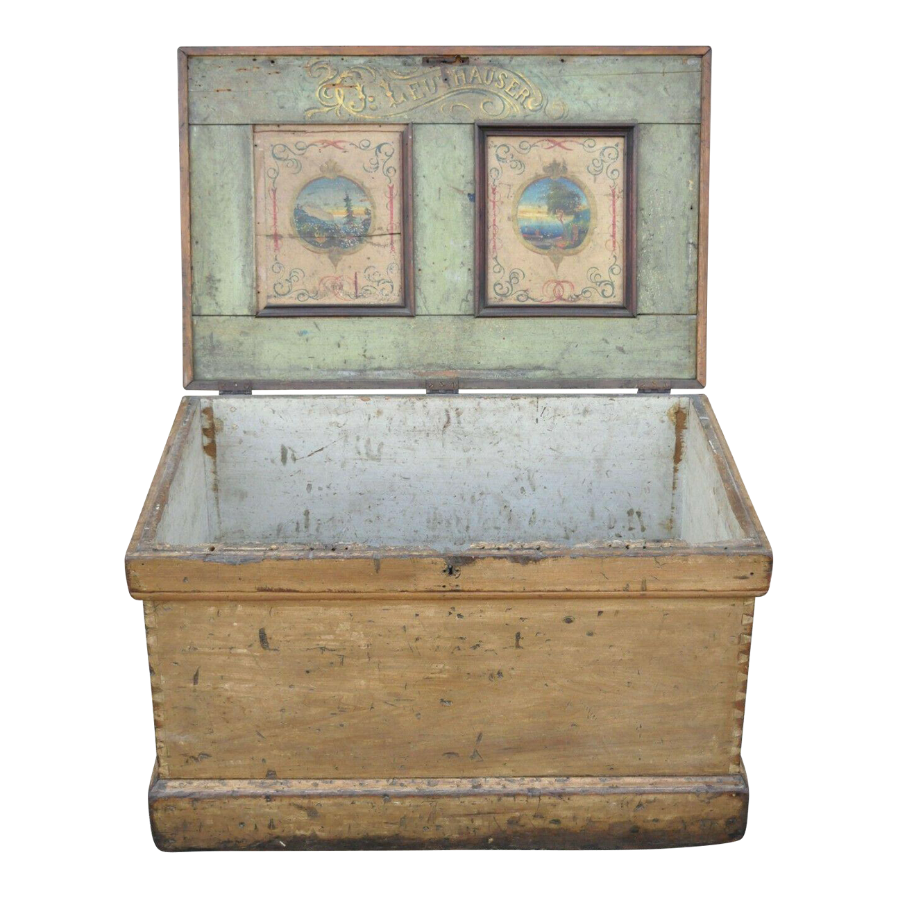 Antique 19th C Hand Painted Distressed Wood Blanket Chest Dovetail Trunk Chairish