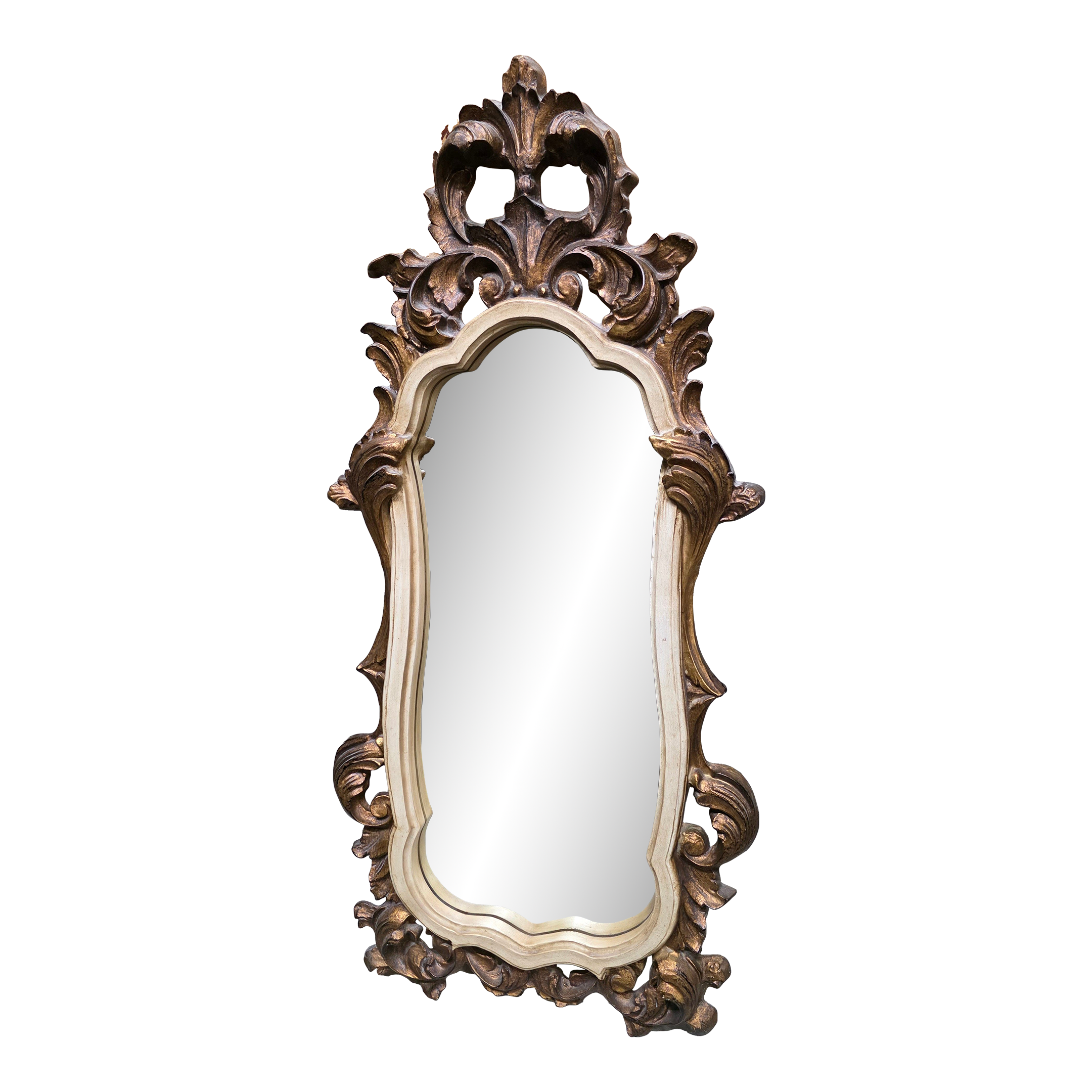 Large Gilt and Cream Finish Ornate Rococo Revival Wall Mirror by Carolina