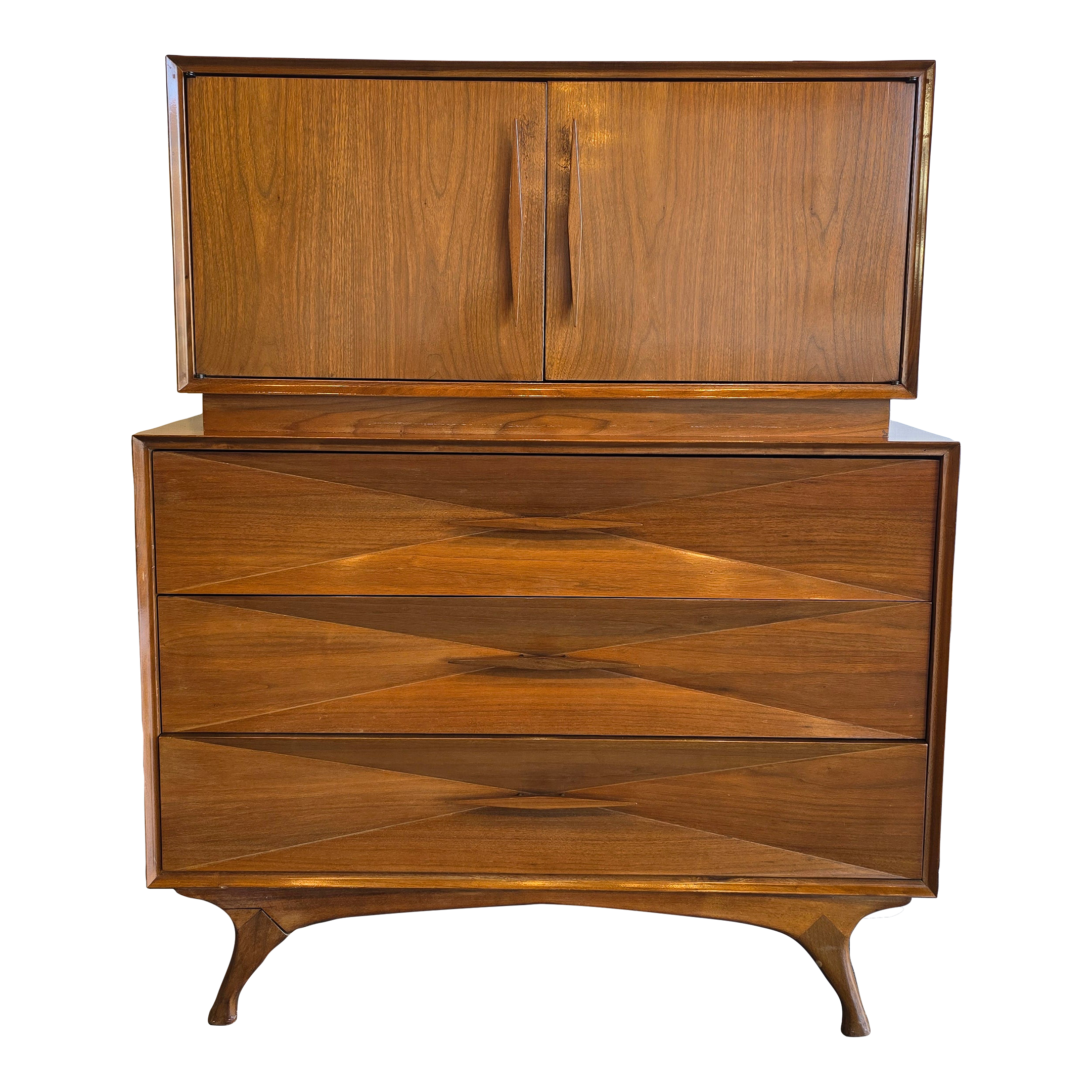 1960s Merton Gershun Walnut Tall Dresser Chest, Attributed