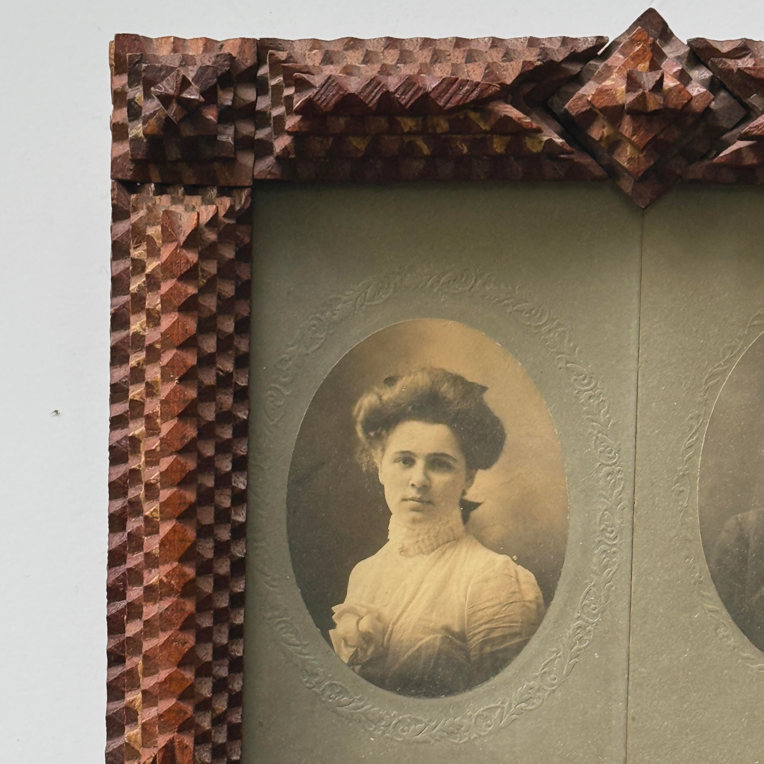 Antique Hand-Carved Tramp Art Frame – Five-Layer Design