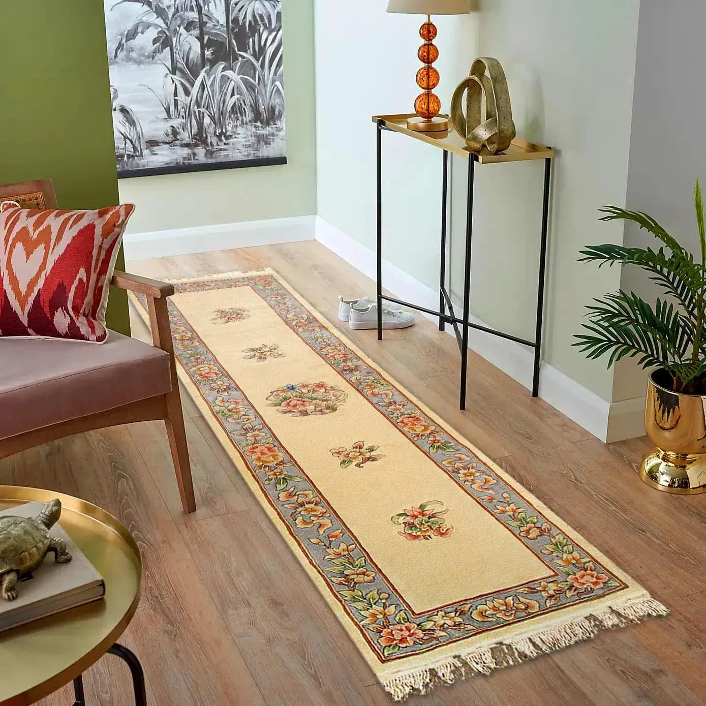 Pasargad Beige Hand Knotted Chinese Peking Runner- 2′7″ × 11′2″