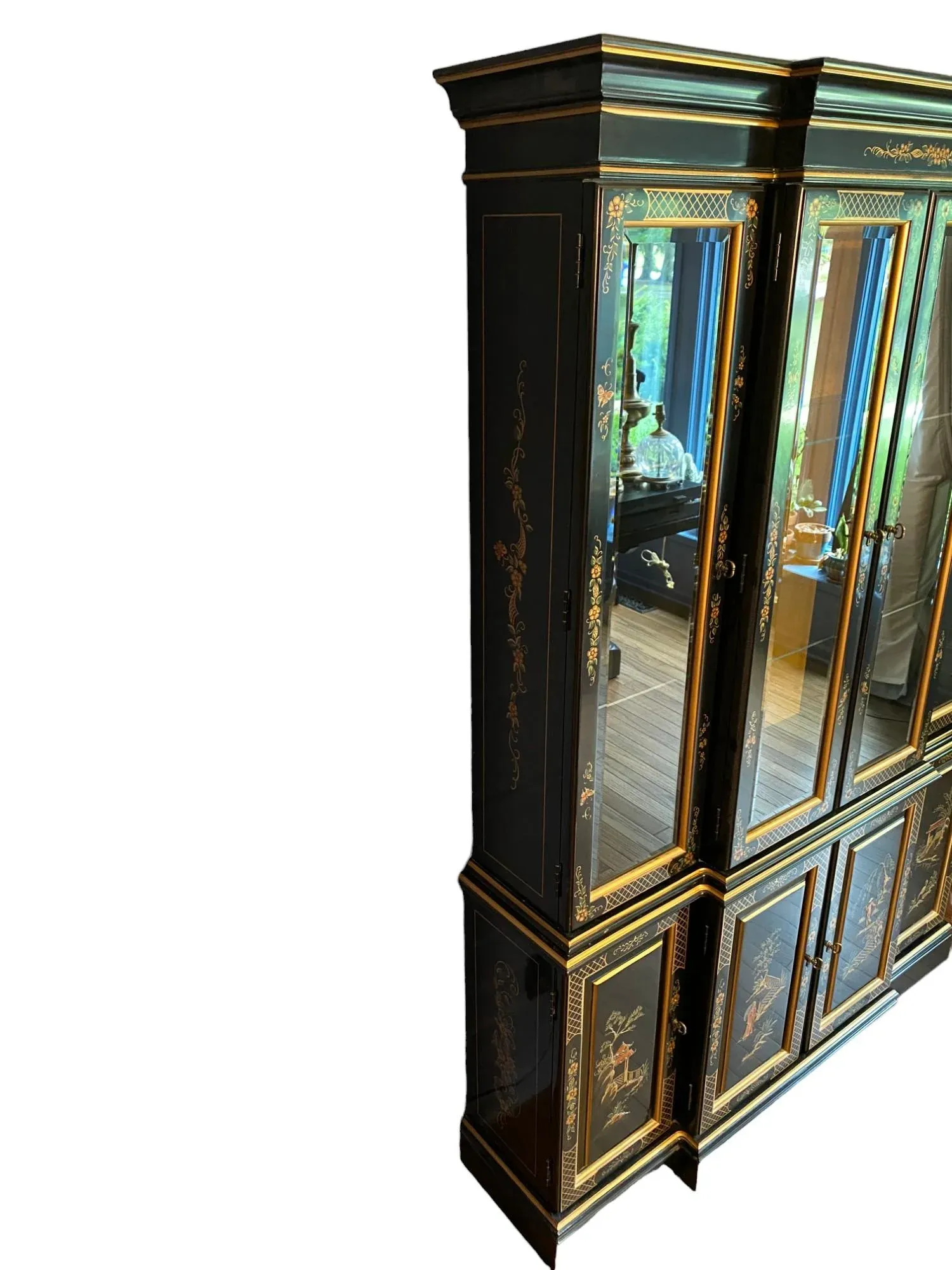 Ethan Allen Hand Painted Black Chinoiserie Asian China Display