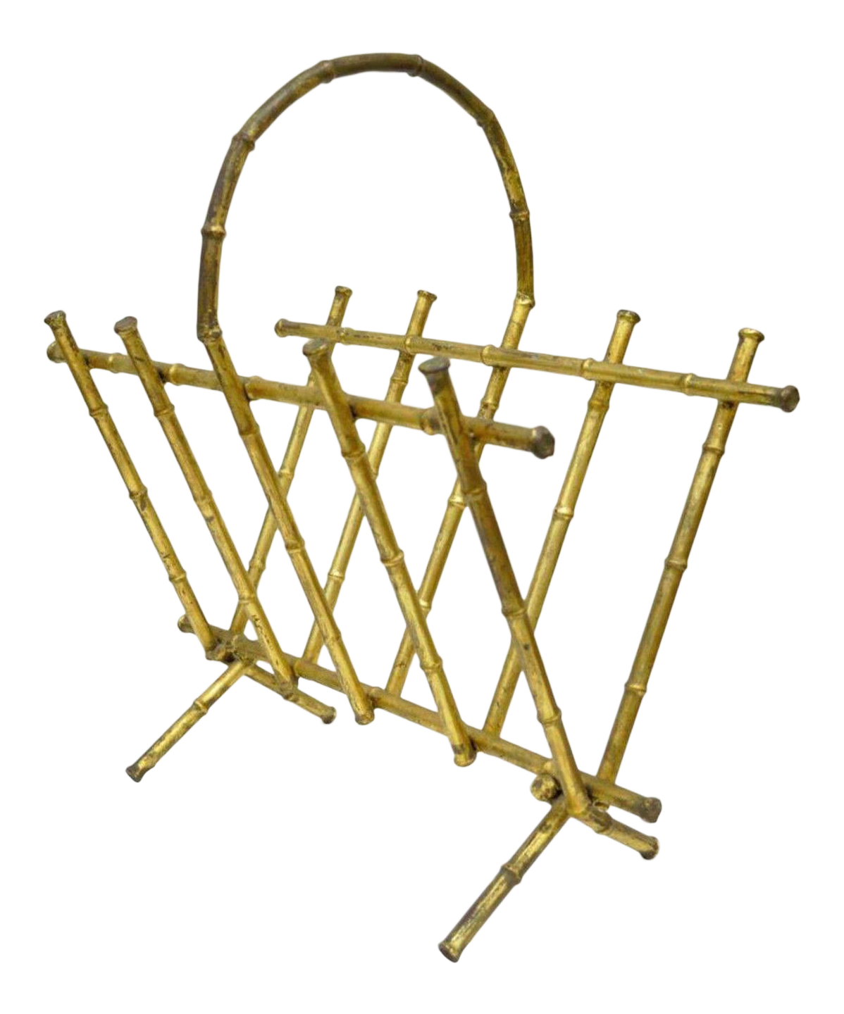 Vintage Italian Hollywood Regency Gold Gilt Faux Bamboo Magazine Rack