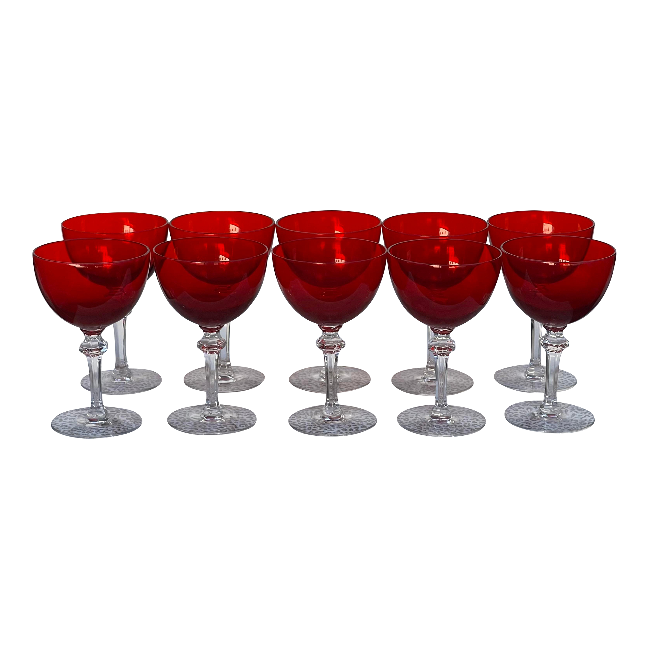 1930s Art Deco Morgantown Red Wine Glasses Champagne Stems - Set