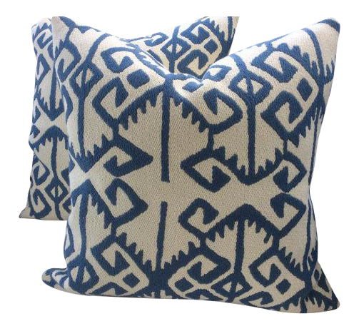 Manuel Canovas Pillows In Kerala Blue White Woven Aztec