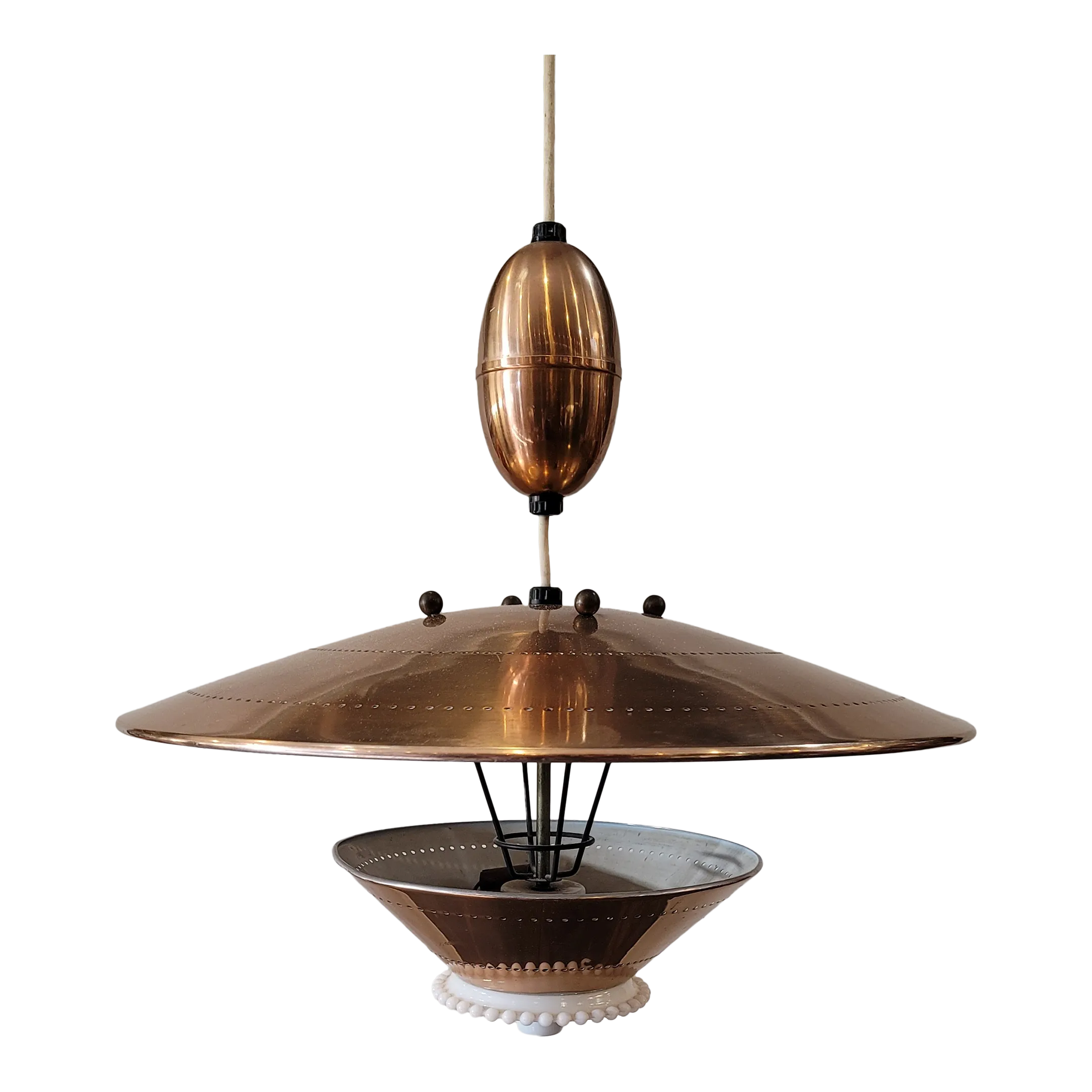 1960's Mid -Century Chandelier Atomic Adjustable Aluminum Copper