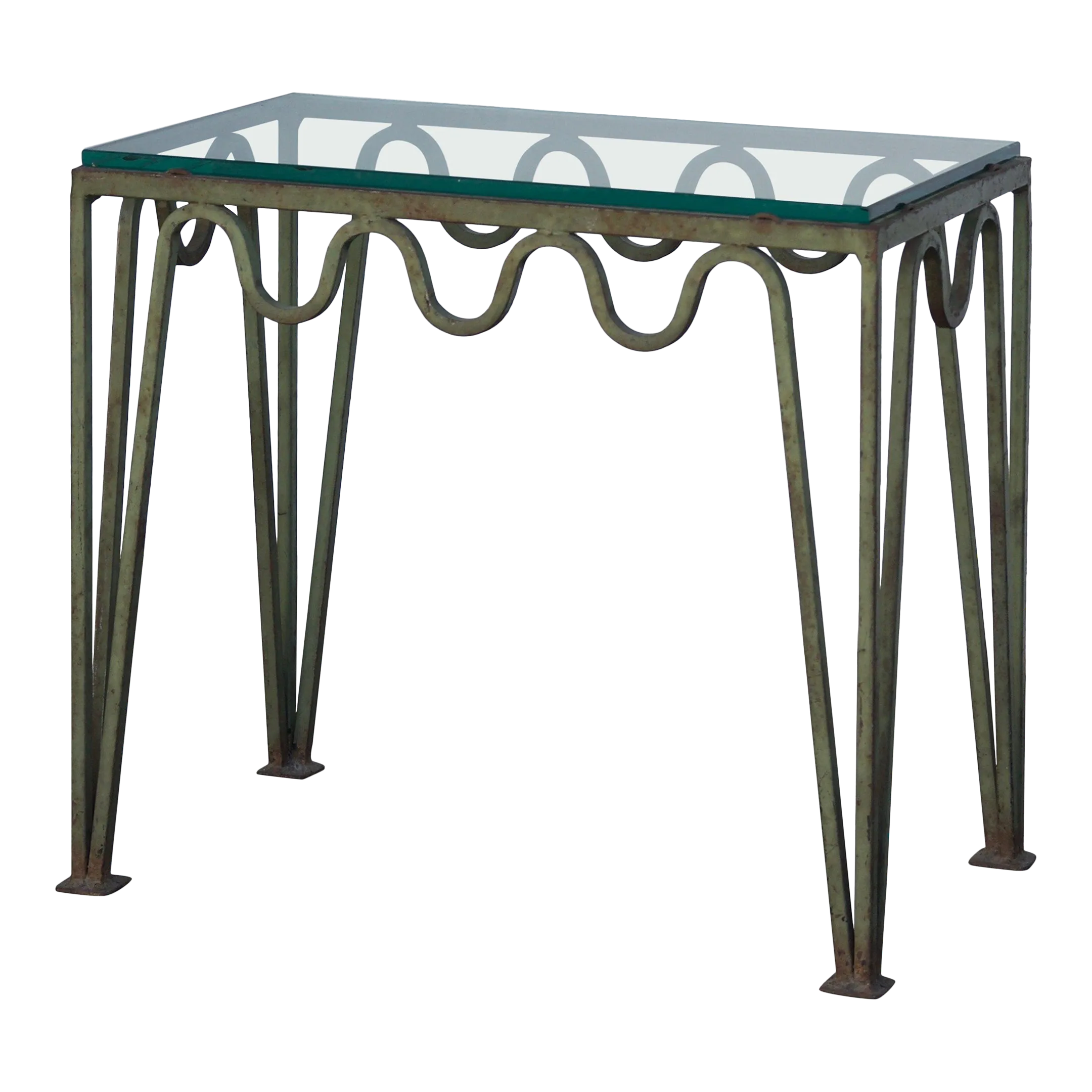 Undulating 'Méandre' Verdigris Iron and Glass Side Table by Design