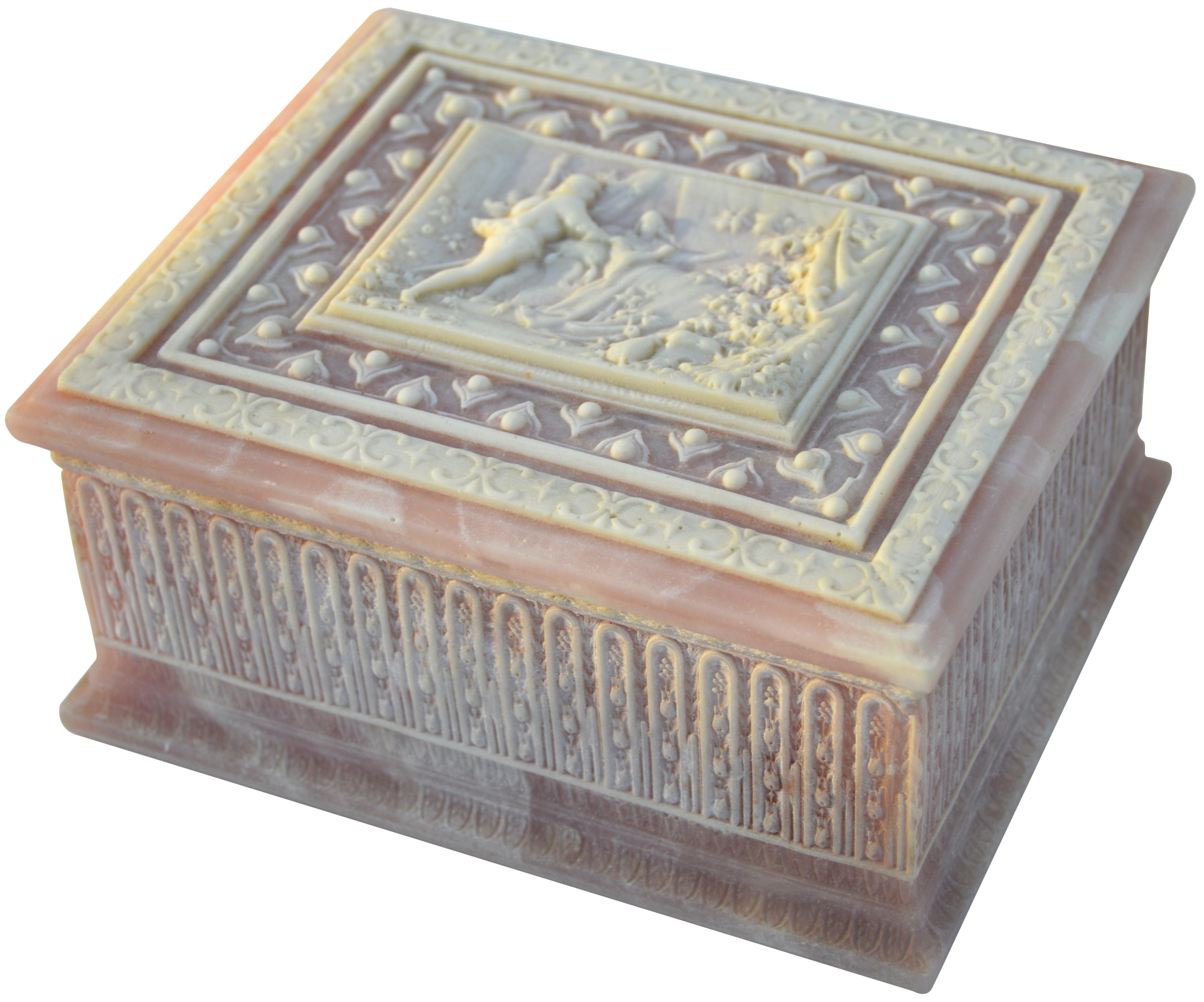 Vintage Genuine Incolay Stone Jewelry Trinket Box Large