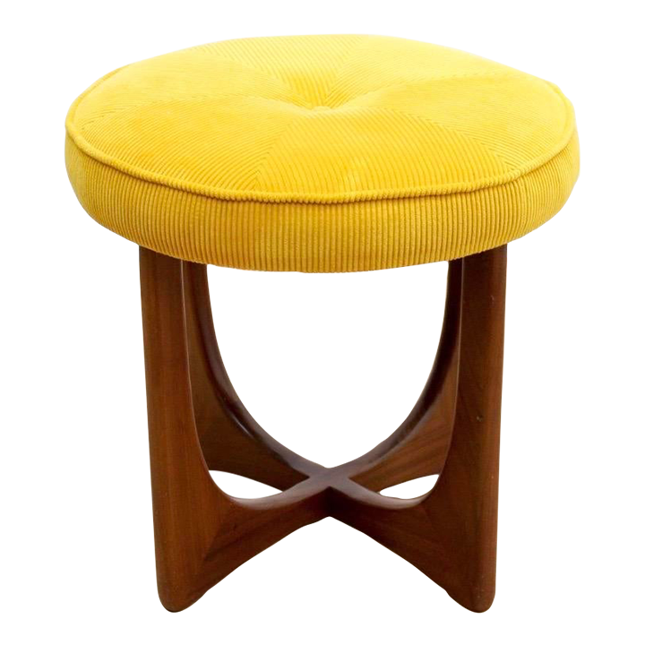 Mid Century Teak Astro Vanity Stool by G Planin Yellow Corduroy | Chairish